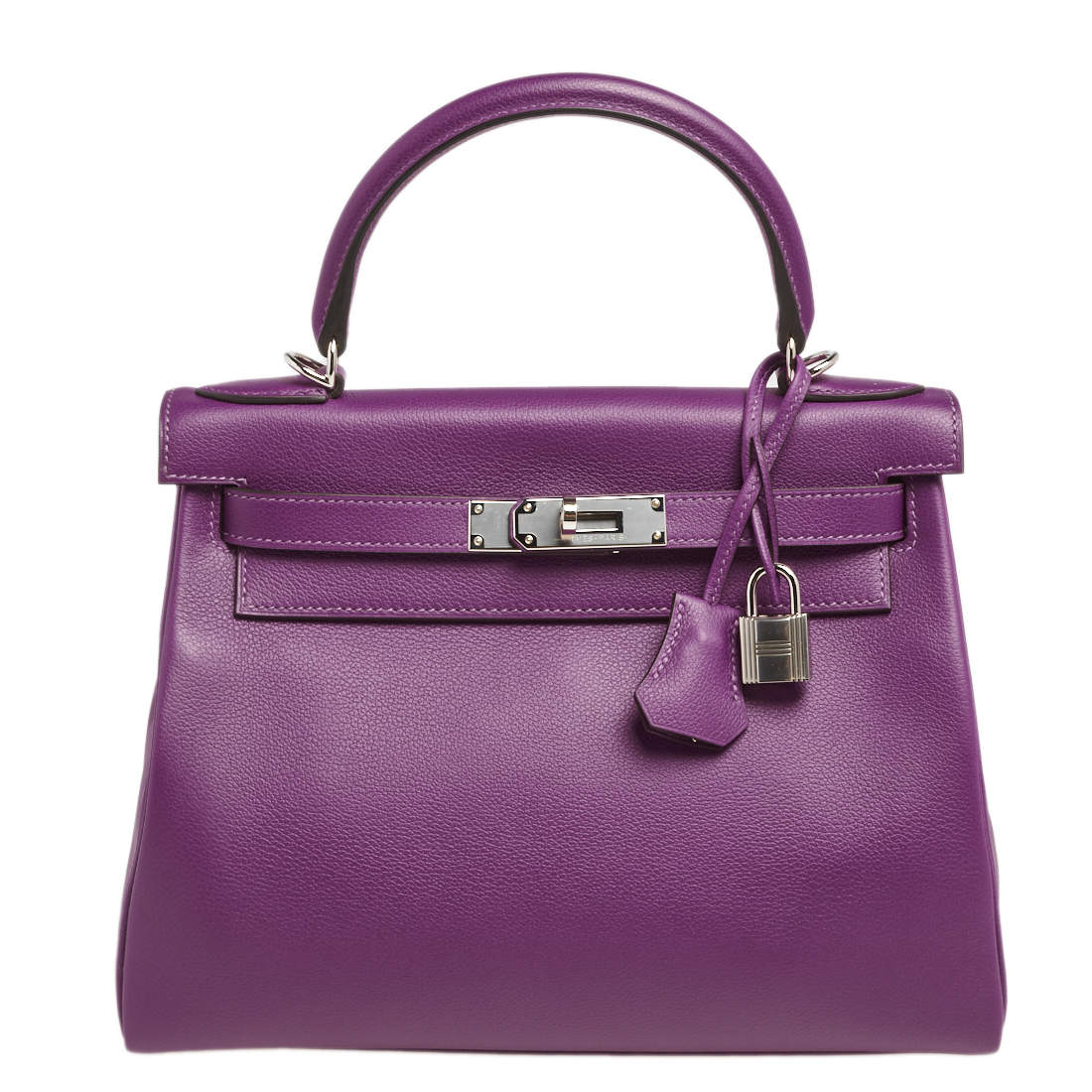 Pre Owned Hermes Anemone Evercolor Leather Palladium Plated Kelly Retourne 28 Bag