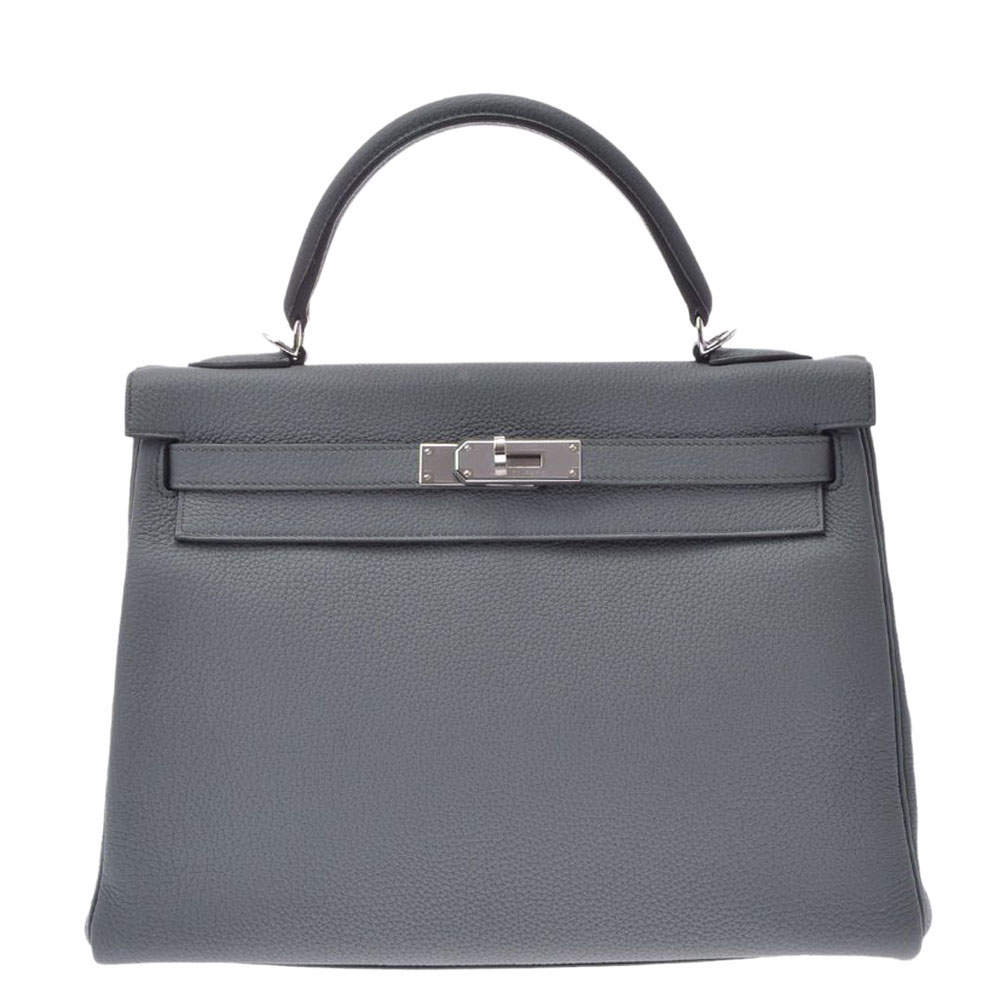 Hermes Grey Togo Leather Palladium Hardware Kelly Retourne 32 Bag 