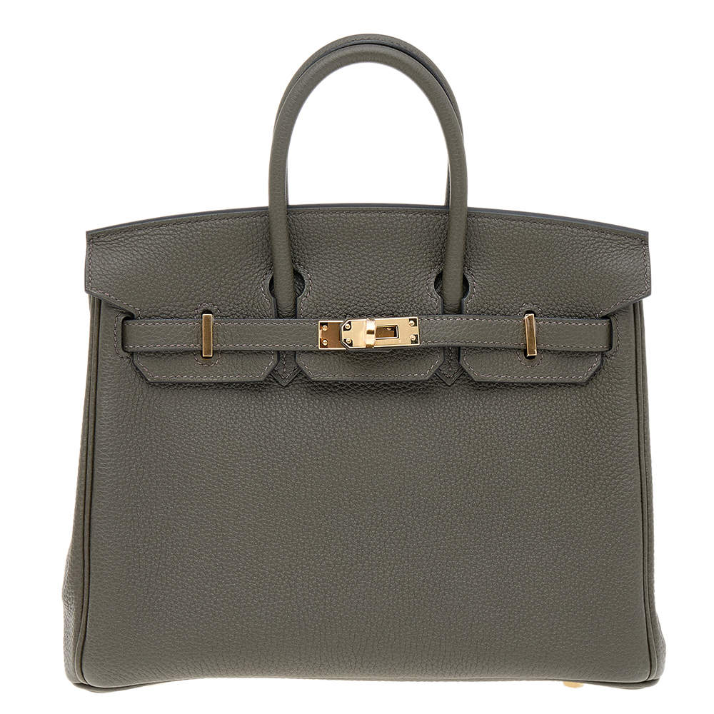 Hermes Vert De Gris Togo Leather Gold Finished Birkin 25 Bag 