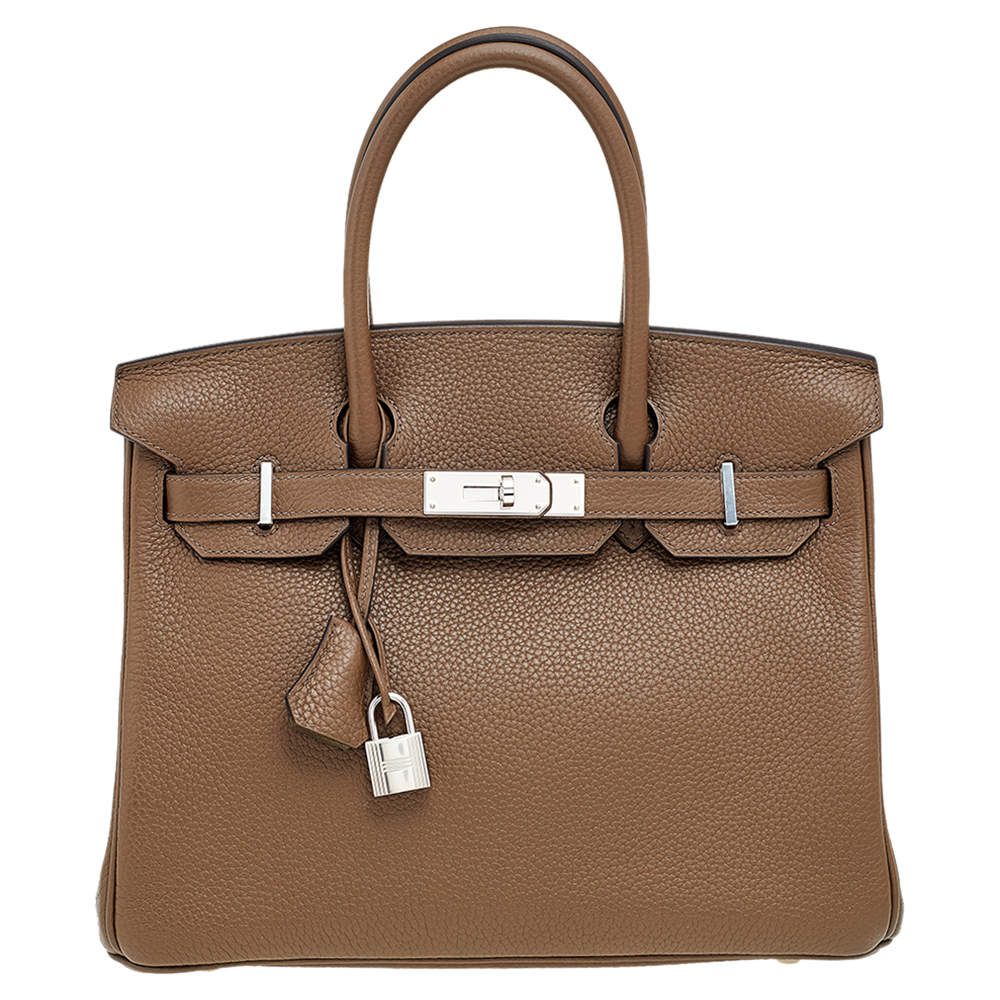 Hermes Taupe Mousse Clemence Leather Palladium Finished Birkin 30 Bag
