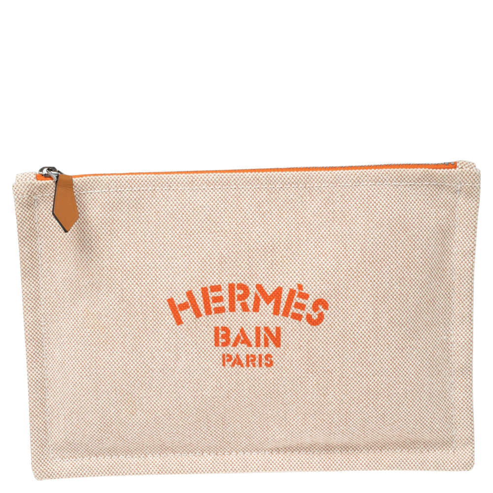 Hermes Bain Beige/White Cotton Canvas New Yachting Case Small Pouch
