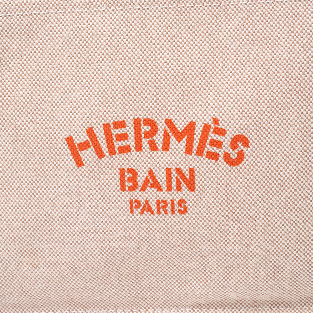 Hermes Beige Herringbone Canvas Bain Toiletry Pouch - Yoogi's Closet