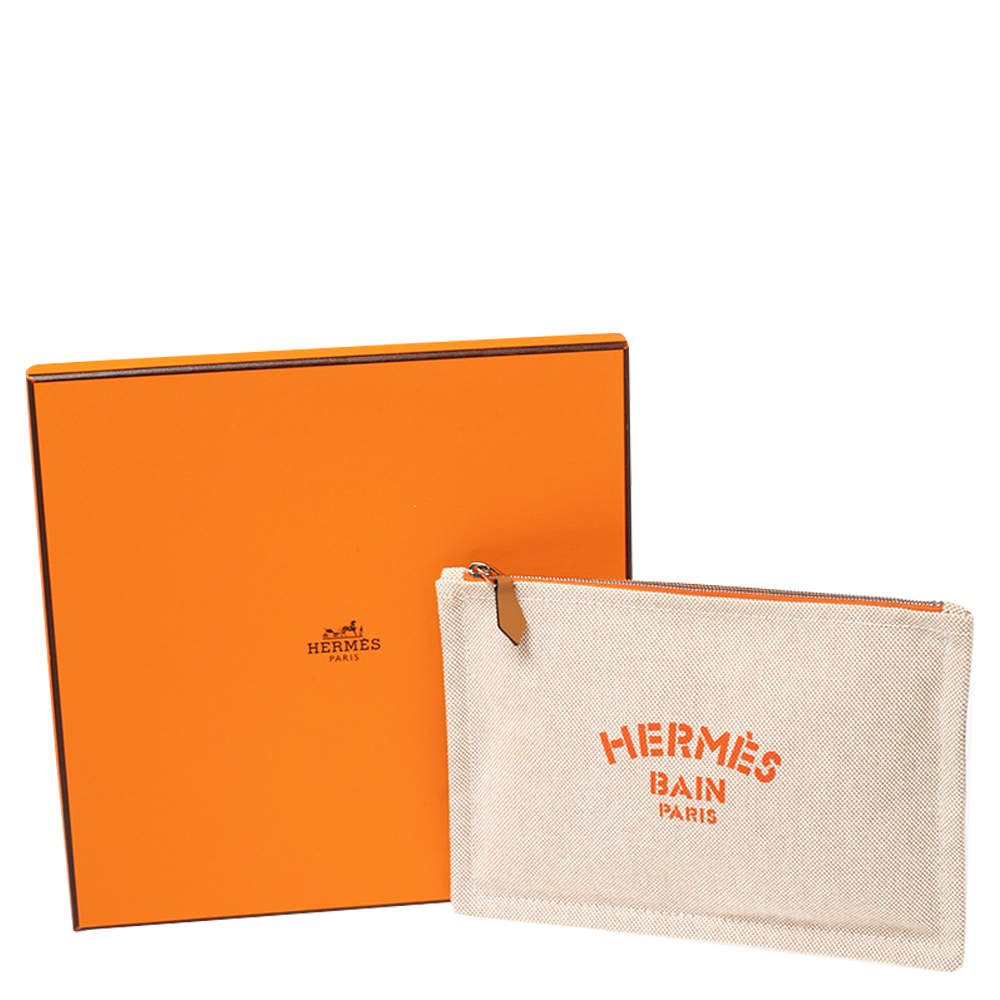 Hermes Bain Beige/White Cotton Canvas New Yachting Case Small Pouch Hermes