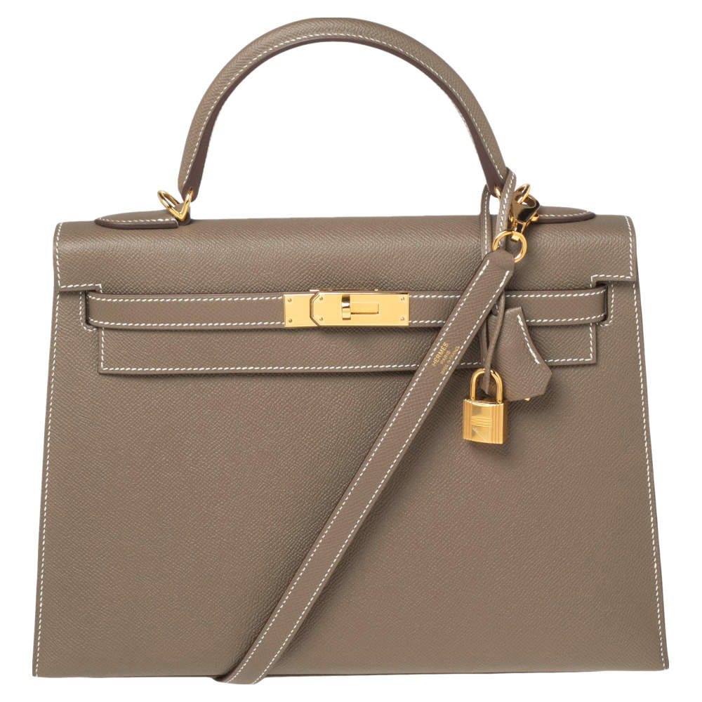 Pre Owned Hermes Etoupey Epsom Leather Gold Plated Kelly Sellier 32 Bag