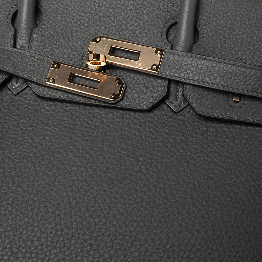 NEW Hermès Birkin 25 Mini Togo Etain Grey Leather Rose Gold RGHW Z Receipt