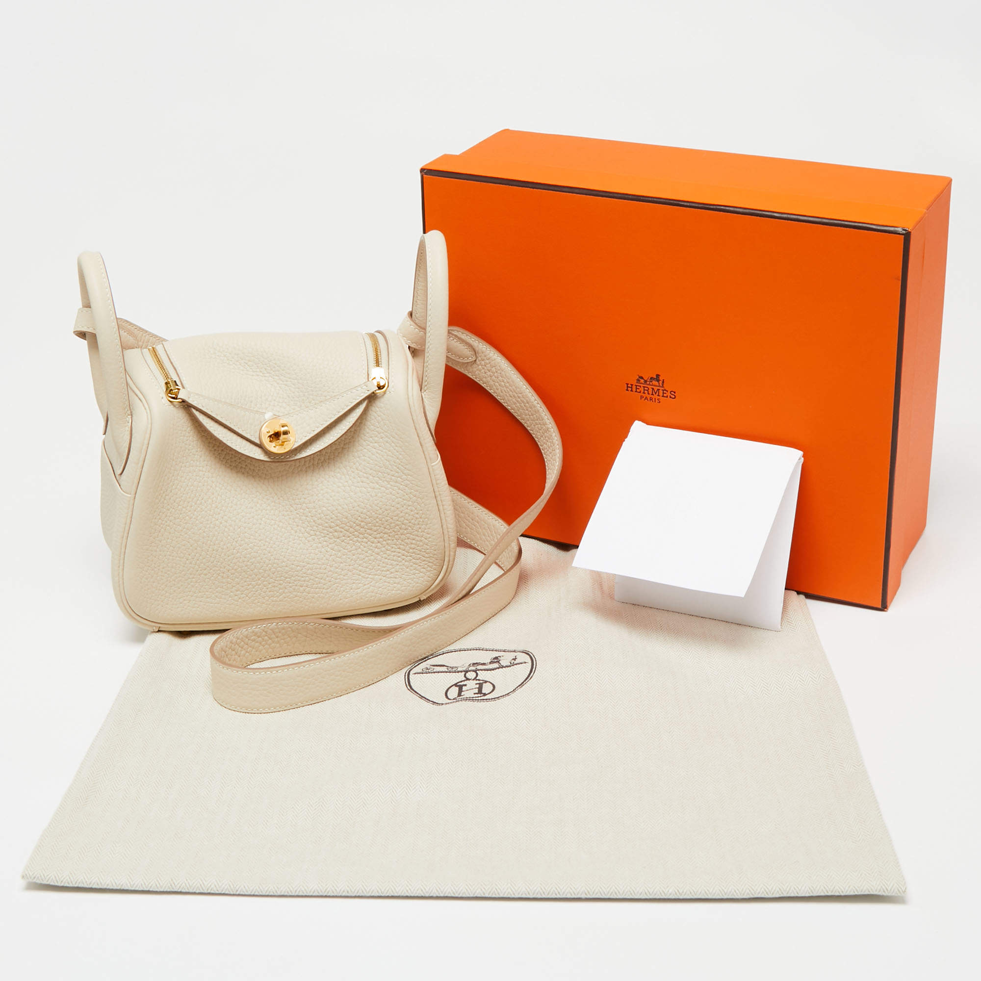 Hermes Lindy bag mini Craie Clemence leather Gold hardware
