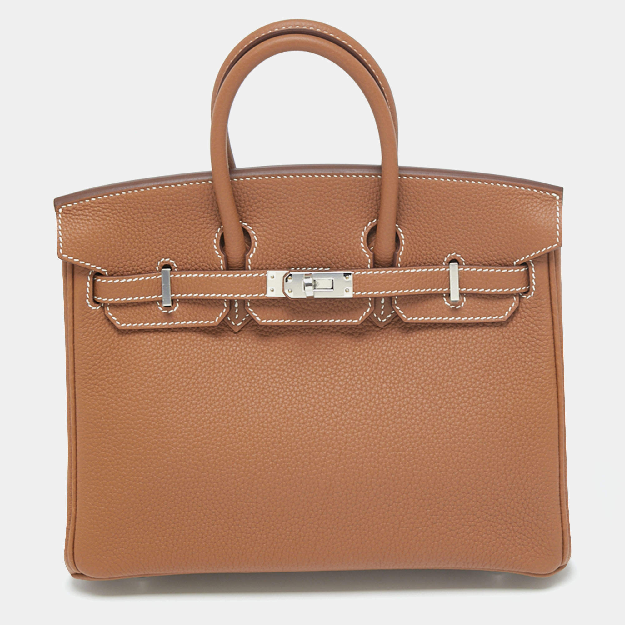 Pre Owned Hermès Gold Togo Leather Palladium Plated Birkin 25 Bag