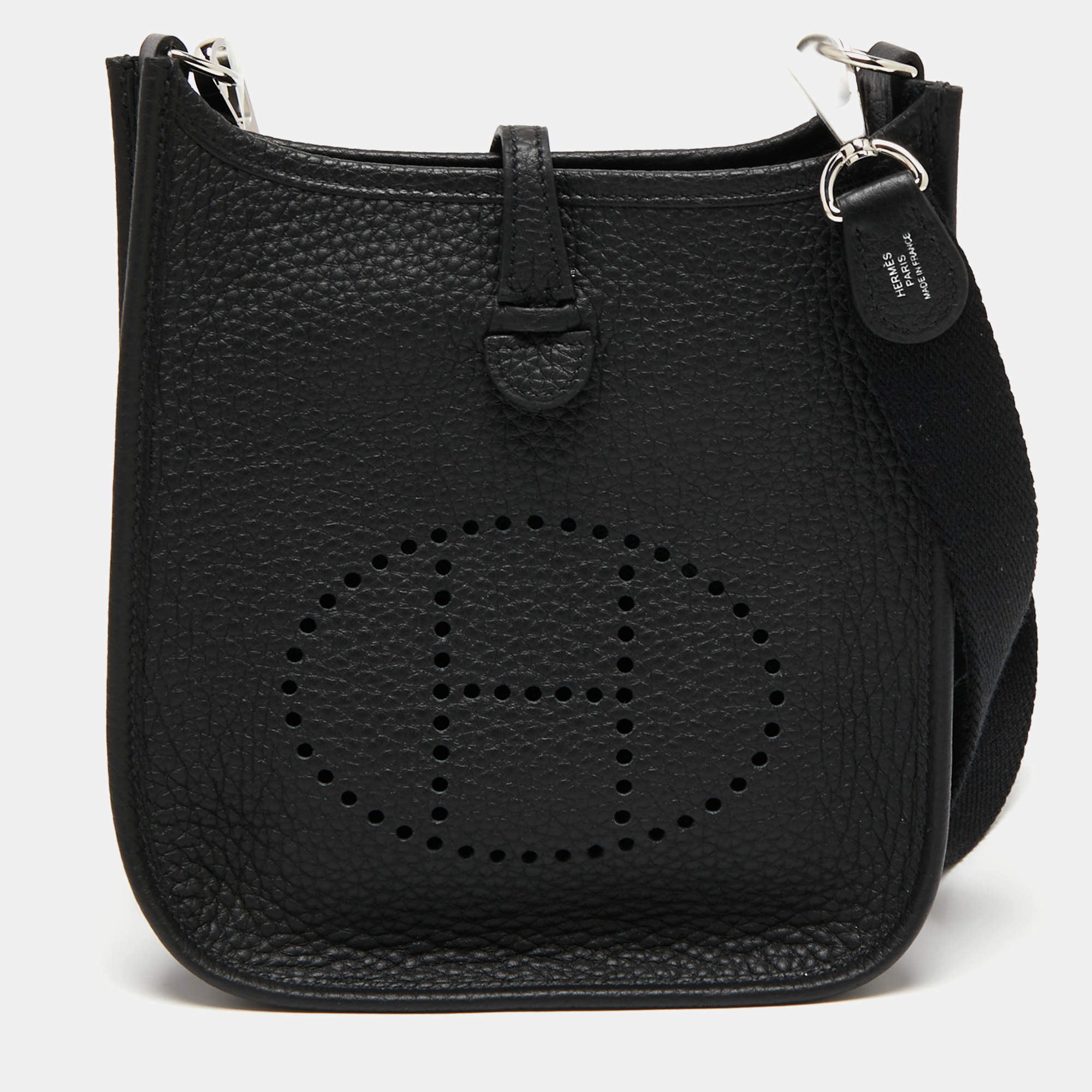 Pre Owned Hermes Noir Taurillon Clemence Leather Evelyne TPM Bag