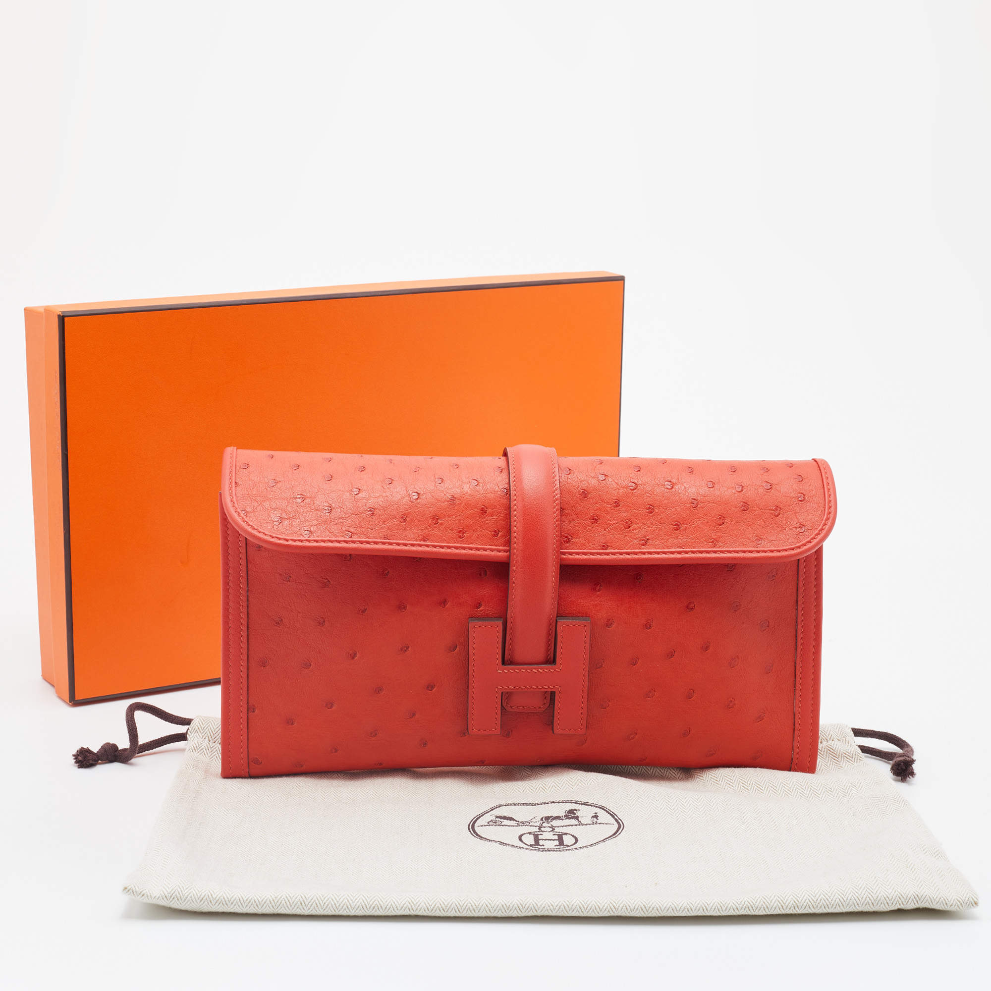 HERMES Ostrich Jige Elan 29 Clutch Orange 1202494