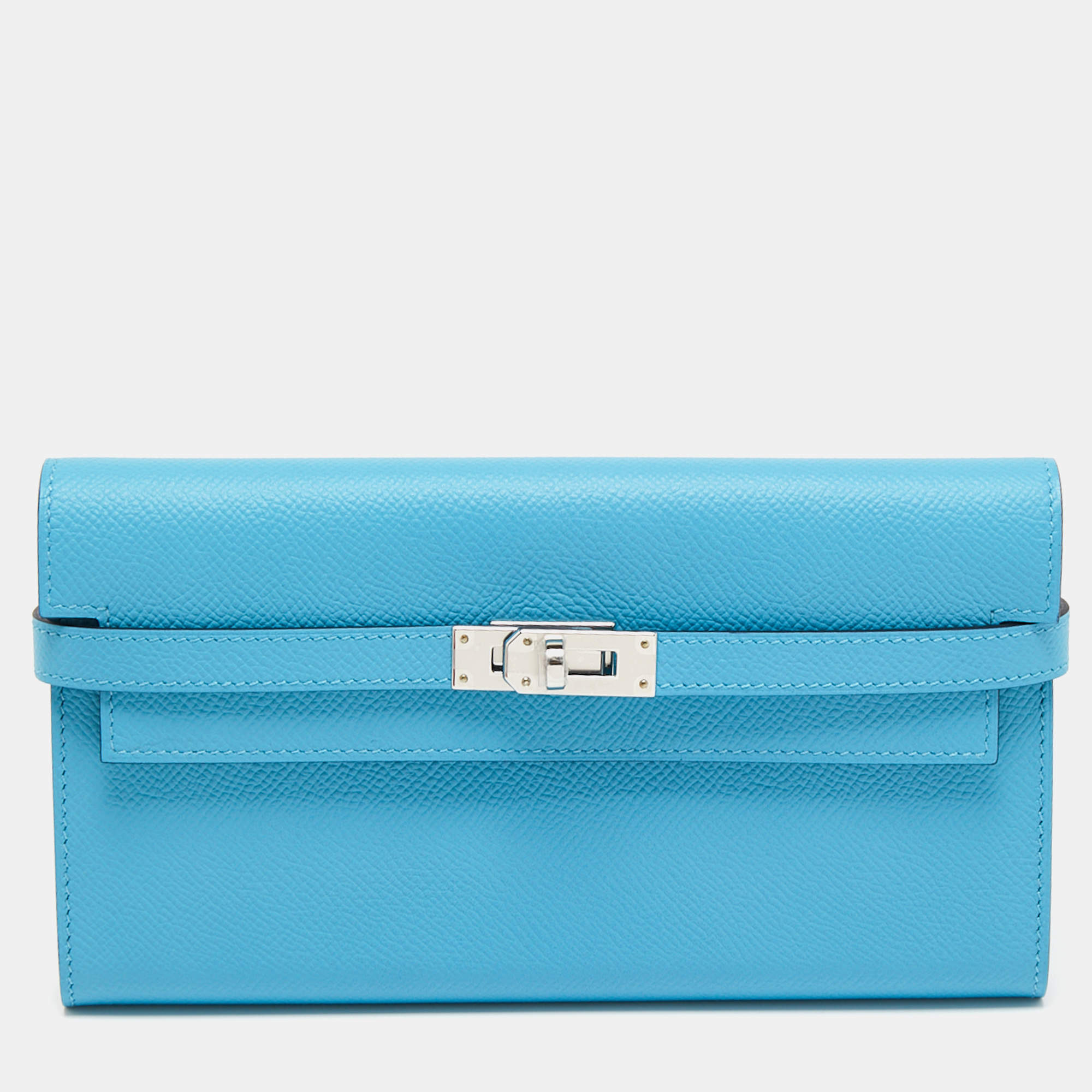 Hermès Bleu Du Nord Rouge de Coeur Epsom Leather Kelly Classic Wallet