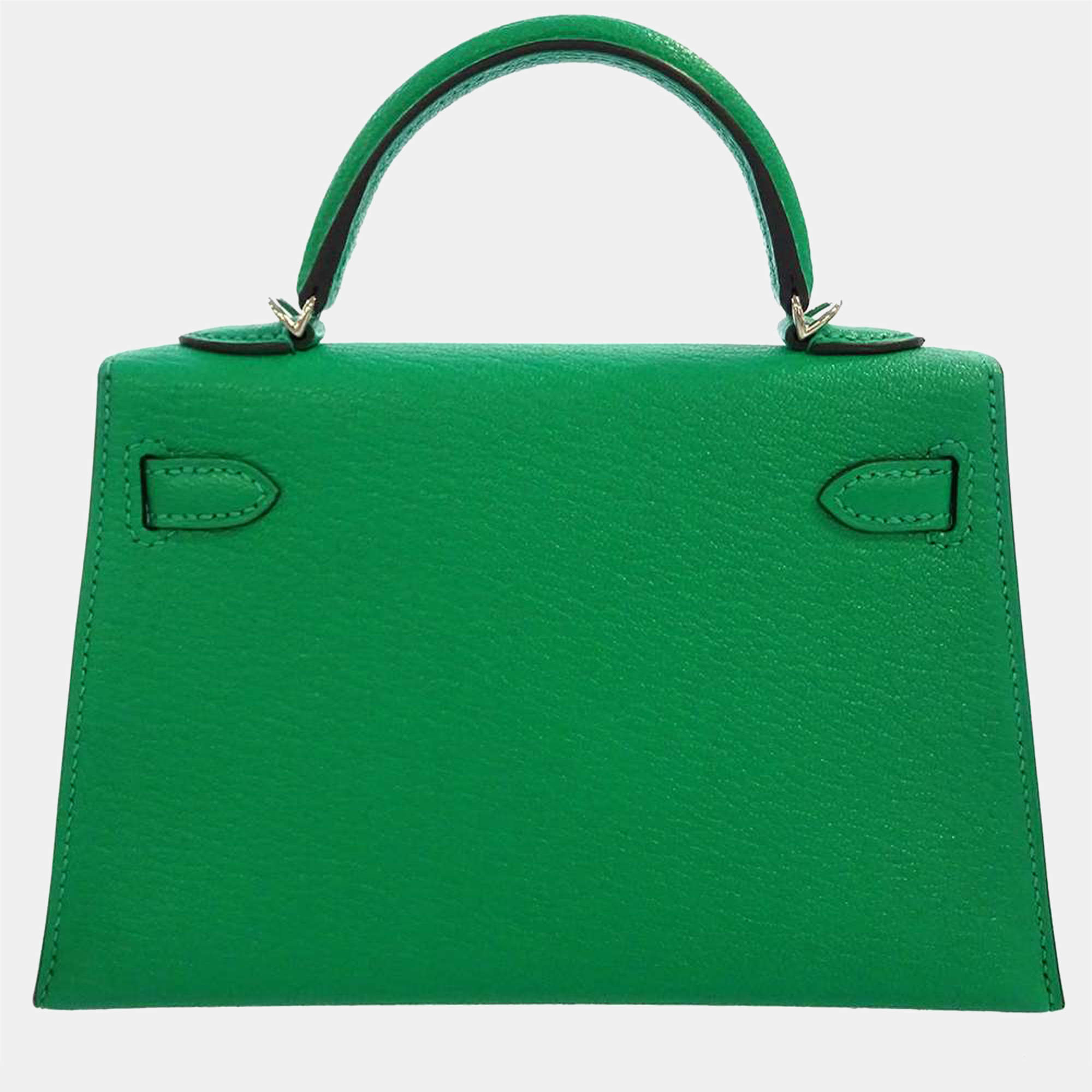 Hermes Green Chevre Mysore Goatskin Leather Palladium Hardware Kelly Mini  II 20 Top Handle Bag Hermes