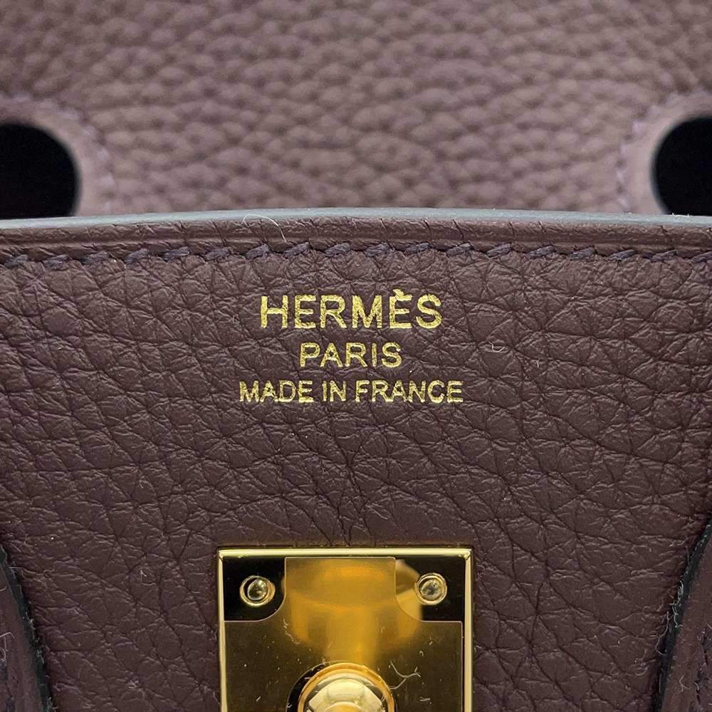 Hermes Burgundy Togo Leather Gold Plated Hardware Birkin 25 Tote Bag Hermes
