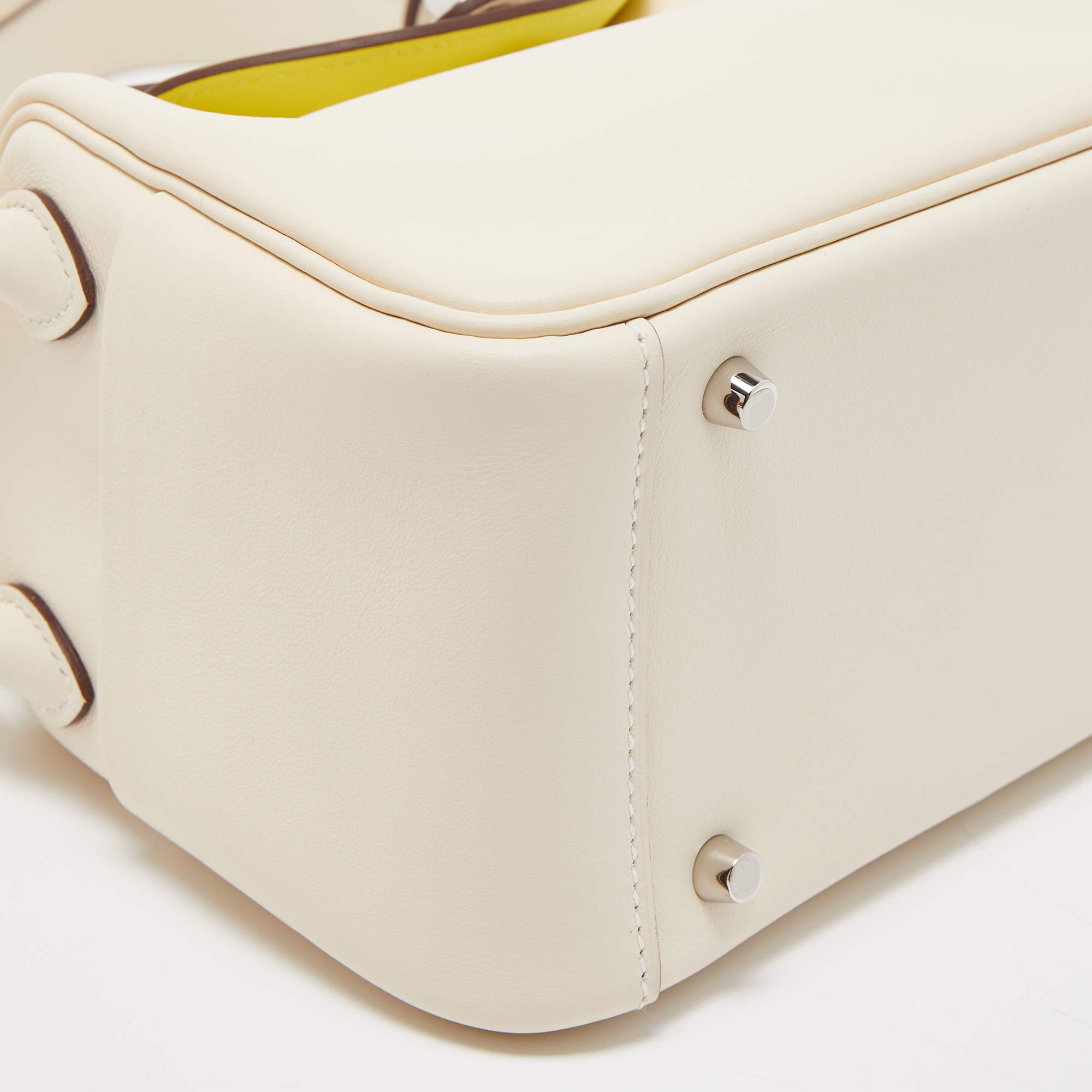 Hermès Nata/Lime Swift Leather Palladium Finish Mini Lindy Bag