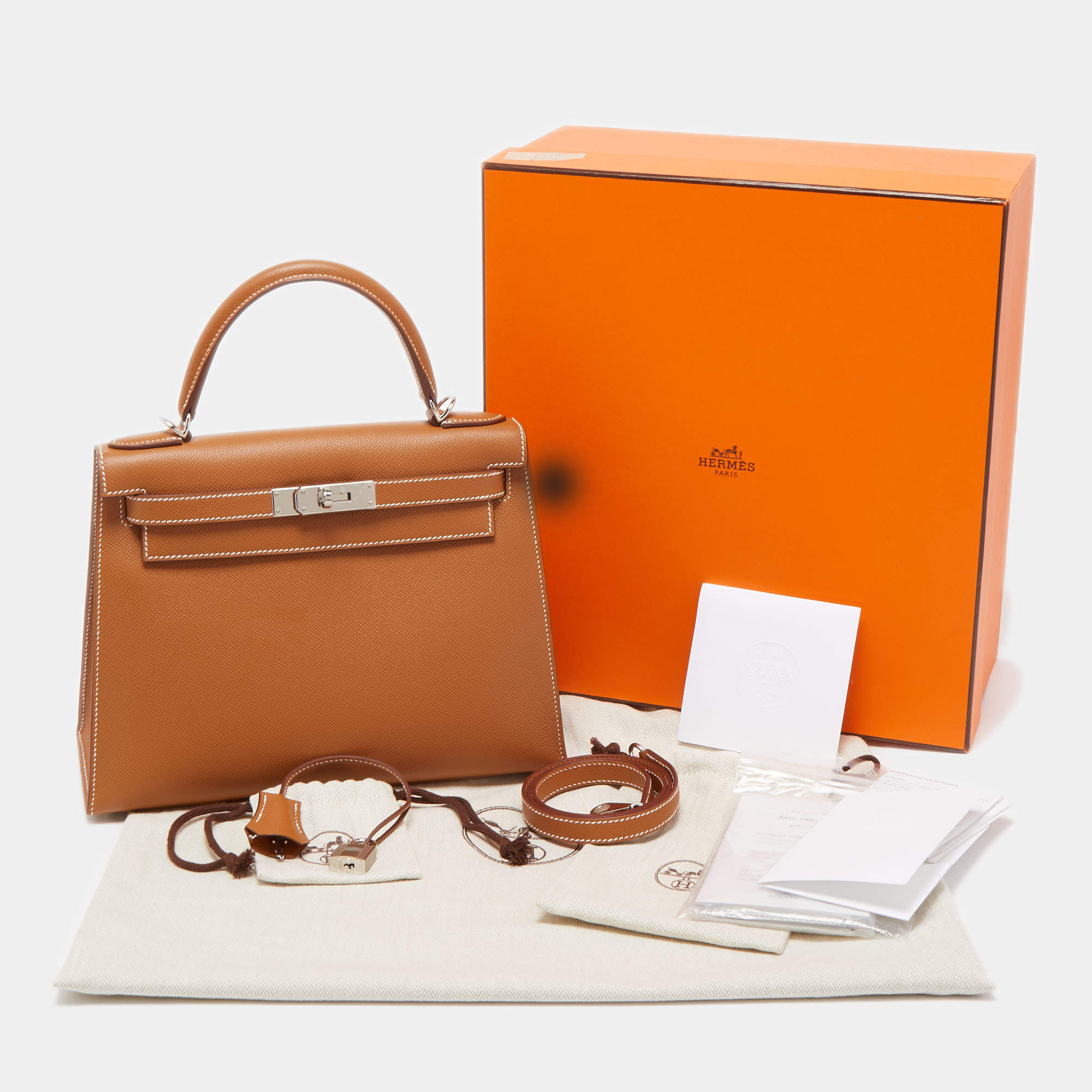 Hermès Kelly 28 Sellier Top Handle Bag In Gold Epsom With Palladium  Hardware in Brown