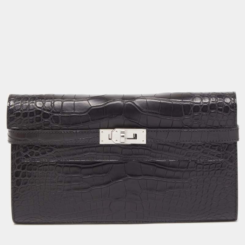 Hermes Black Matte Alligator Palladium Finish Kelly Classic Wallet