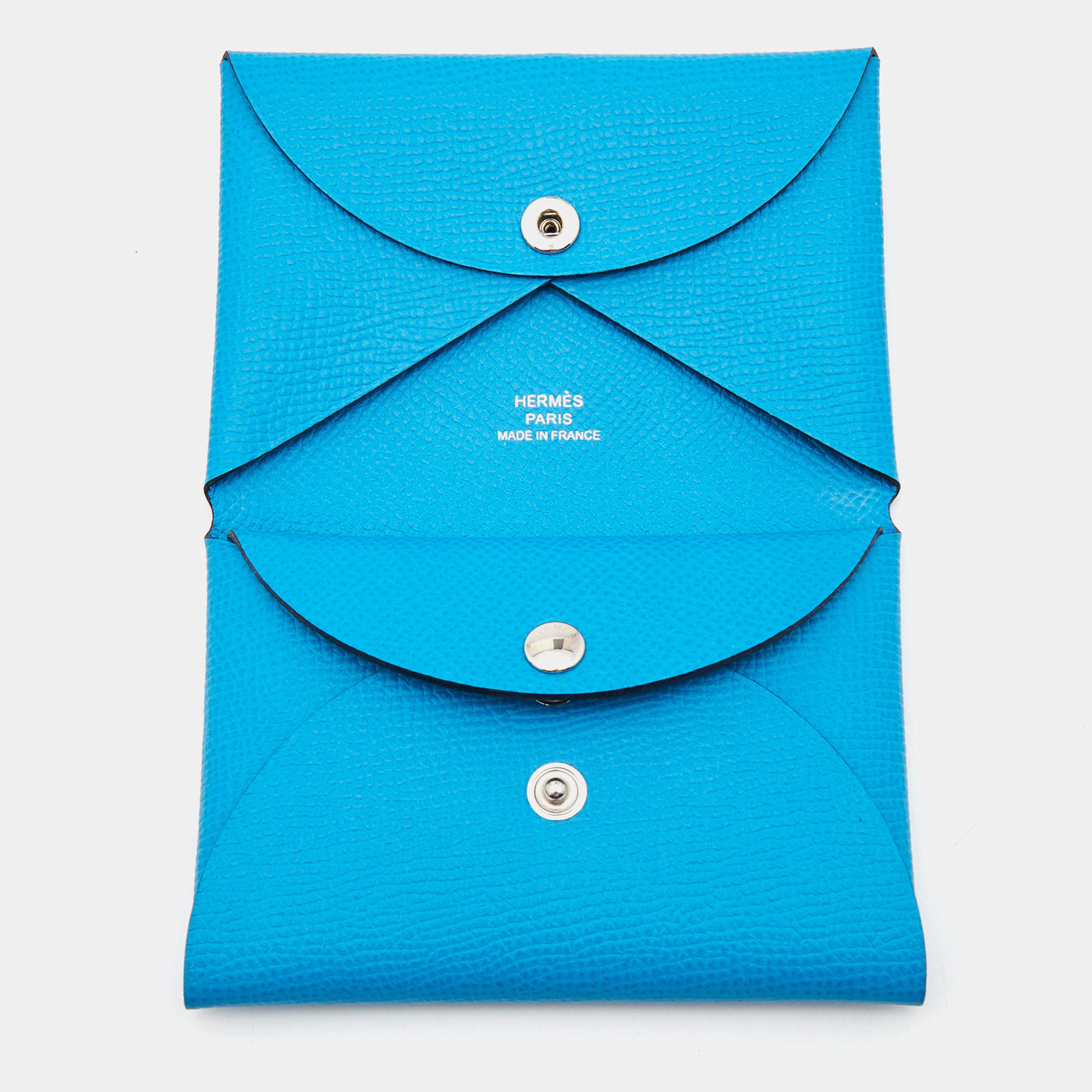 Hermes Calvi Duo Card Holder Bleu Sapphire Epsom PHW, Luxury, Bags