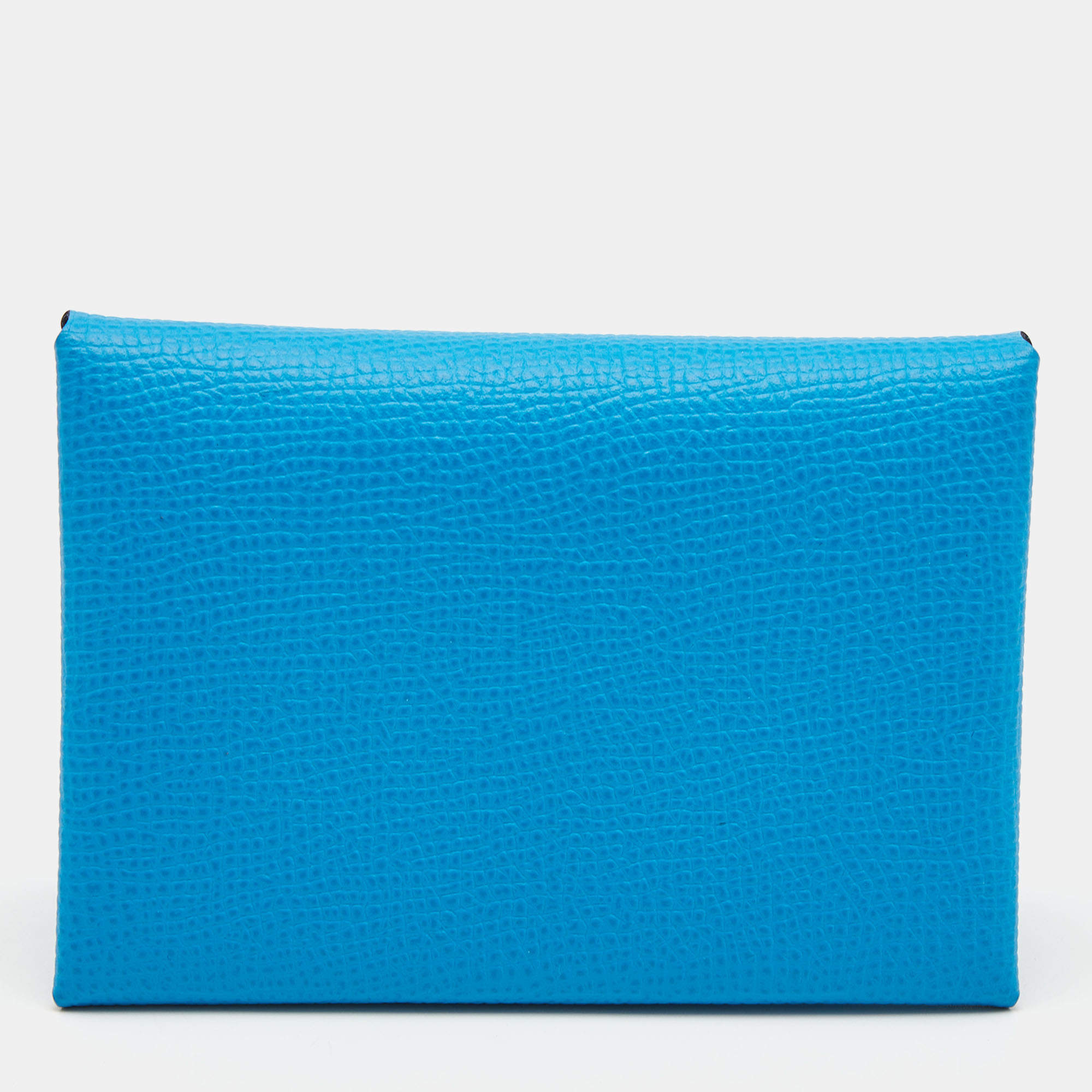 Hermes Blue Hydra Epsom Leather Calvi Duo Compact Card Holder