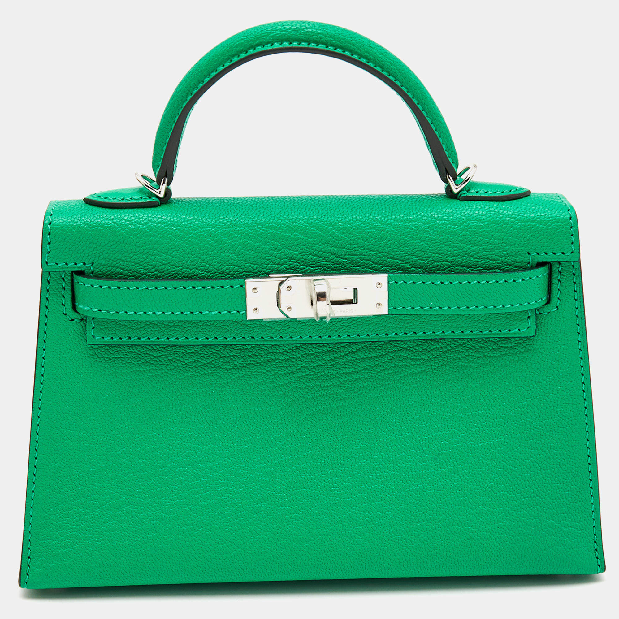 Pre Owned Hermès Menthe Chevre Leather Palladium Finish Mini Kelly II Sellier 20 Bag