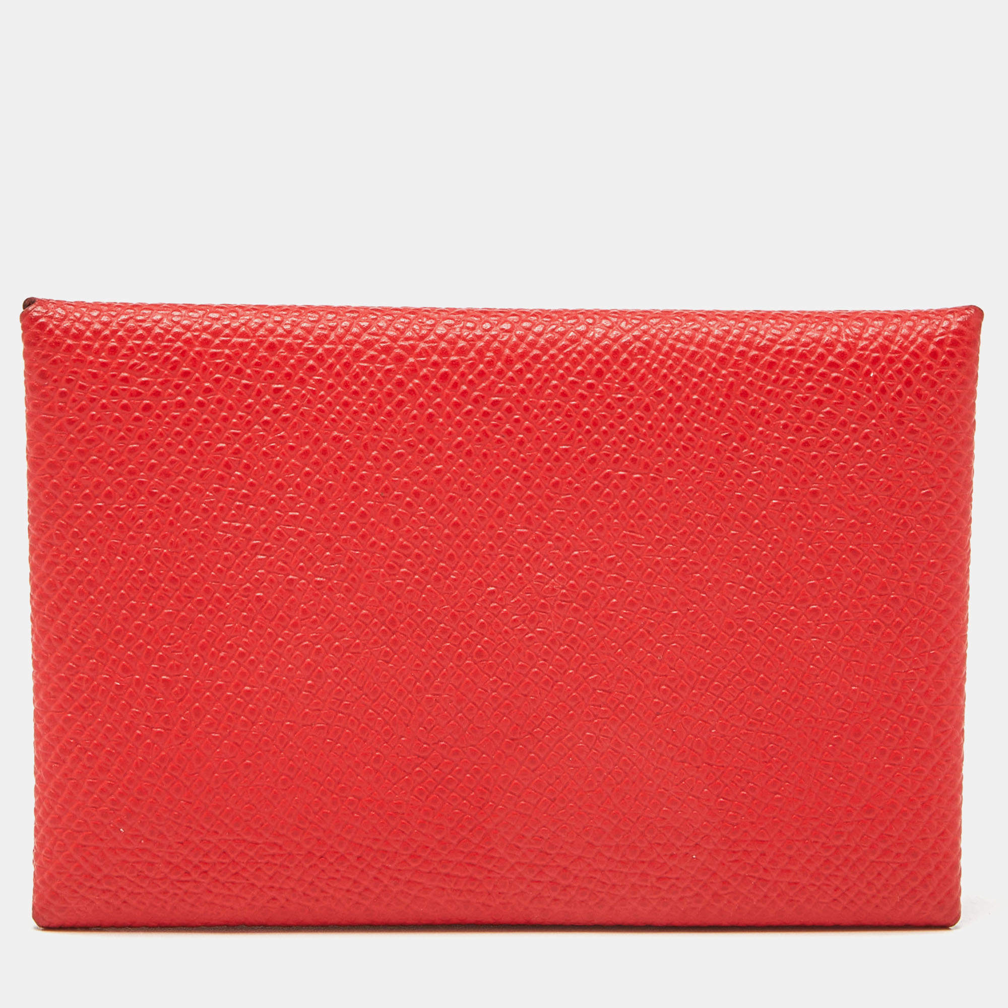Hermes Rouge Casaque Epsom Leather Calvi Card Holder