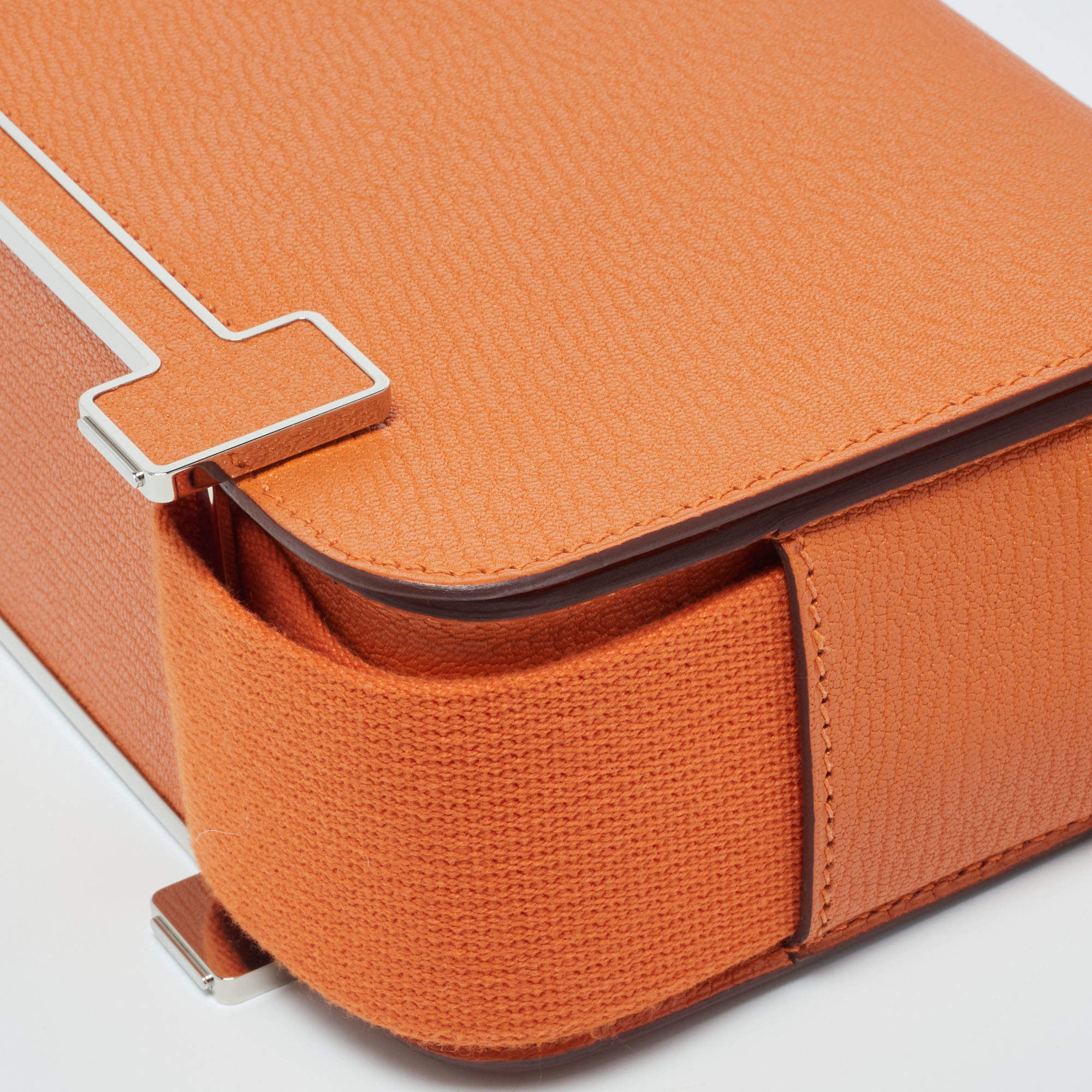 Hermès Orange Chèvre Mysore Leather Palladium Finish Geta Sangle Bag Hermes