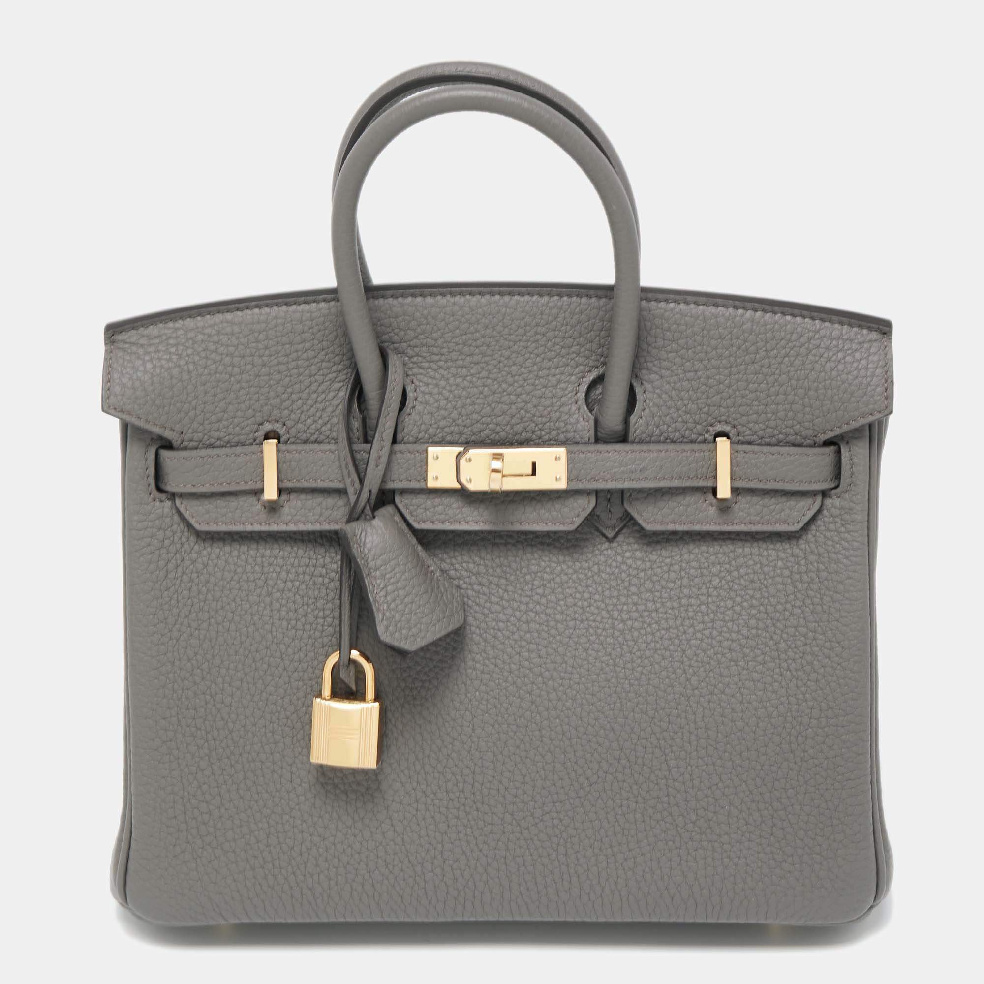 Pre Owned Hermès Etain Togo Leather Gold Finish Birkin 25 Bag