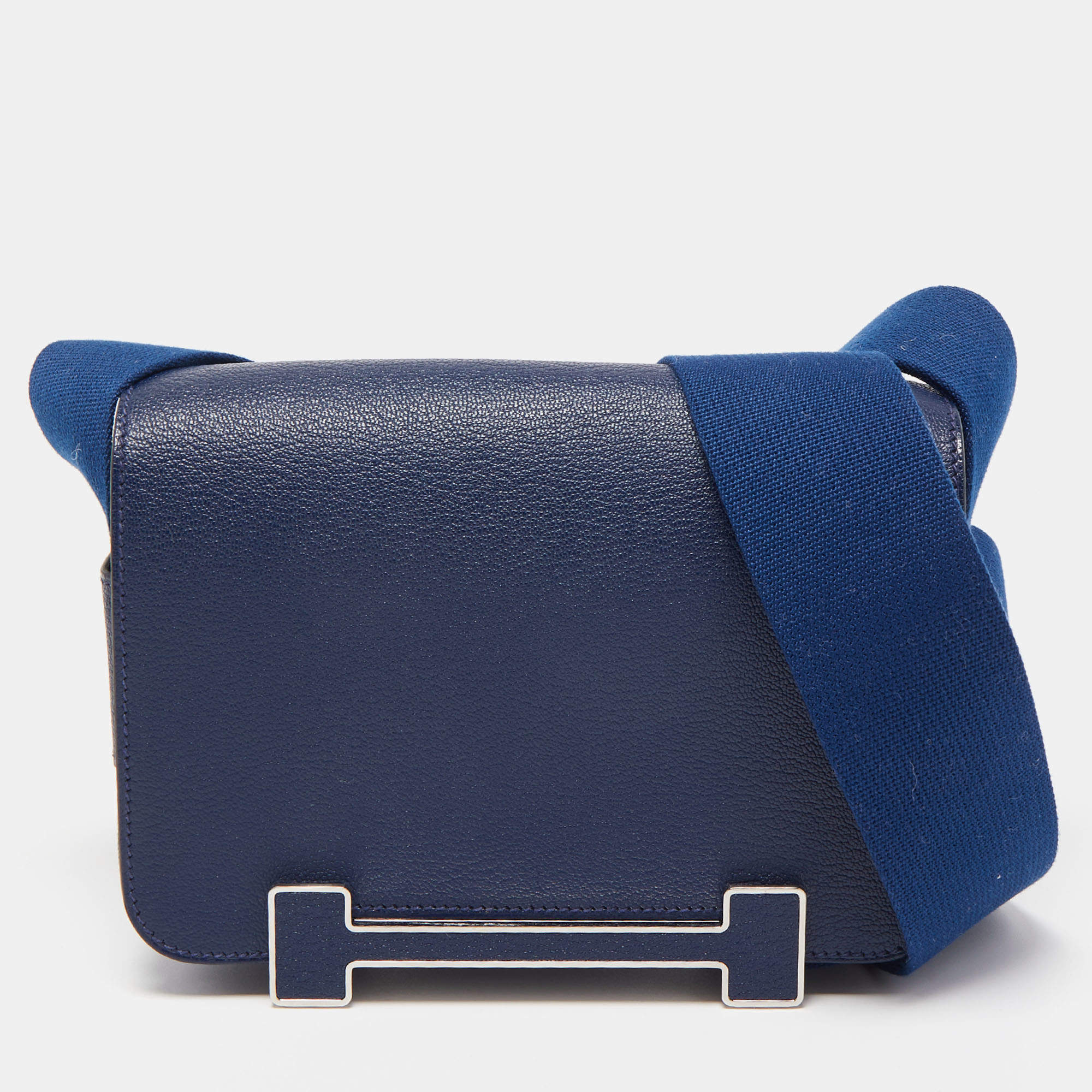 Hermes Deep Blue Chevre Leather Geta Bag  