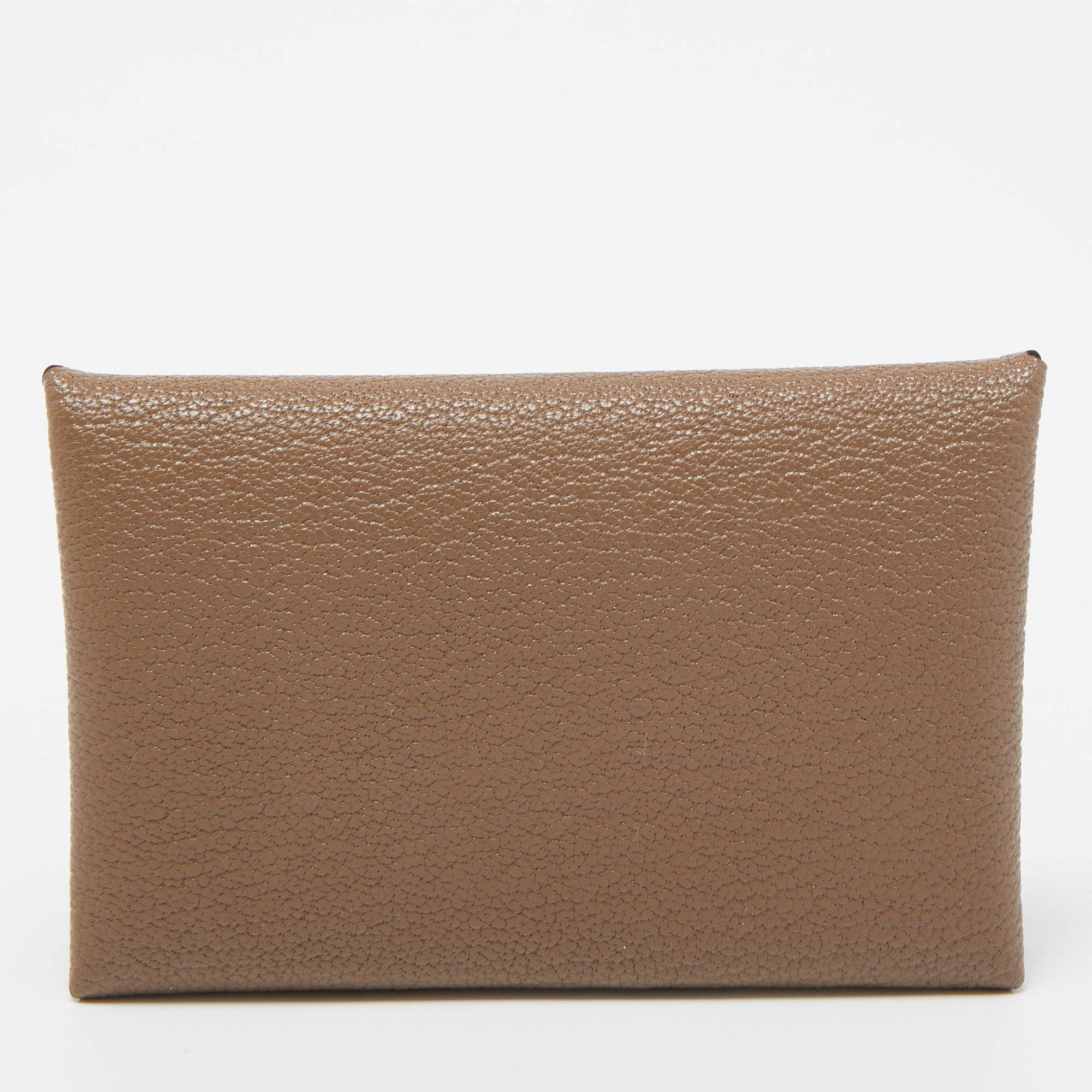 Pre Owned Hermès Etoupe Chevre Mysore Leather Calvi Card Holder