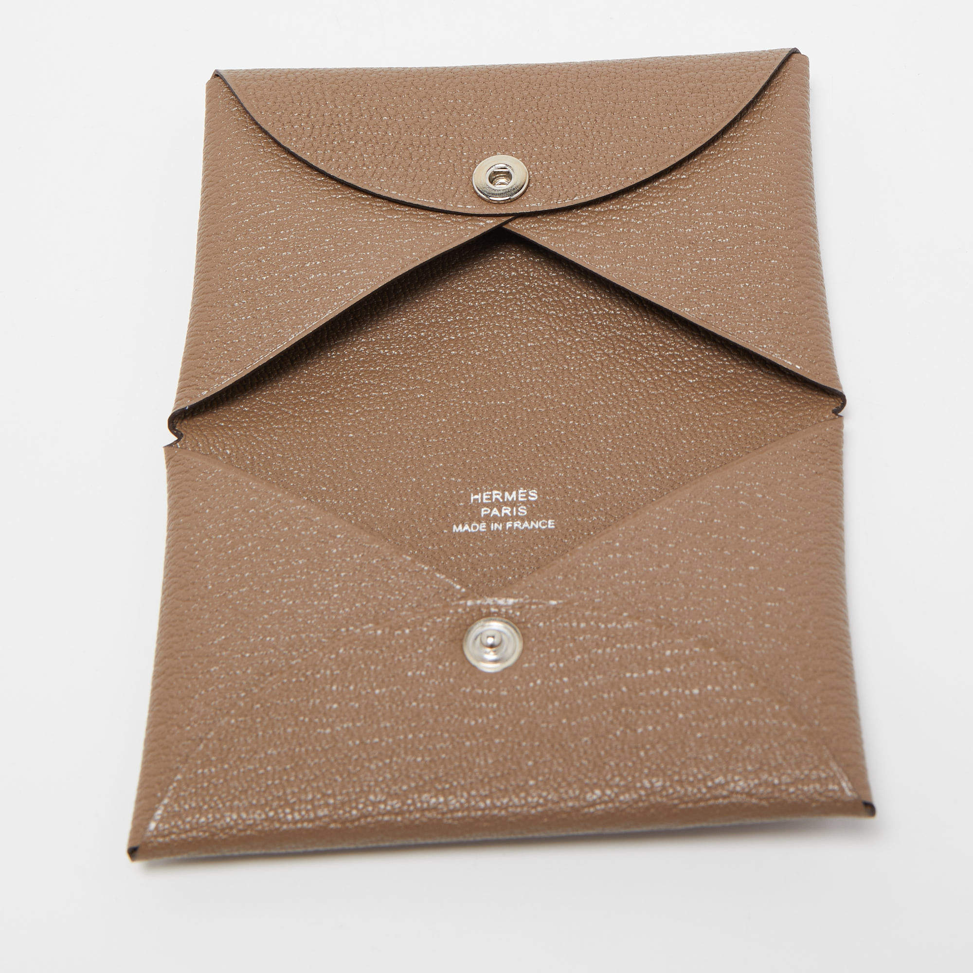NEW Hermes Calvi Card Holder Leather Case Epsom Gold Brown *Classic*
