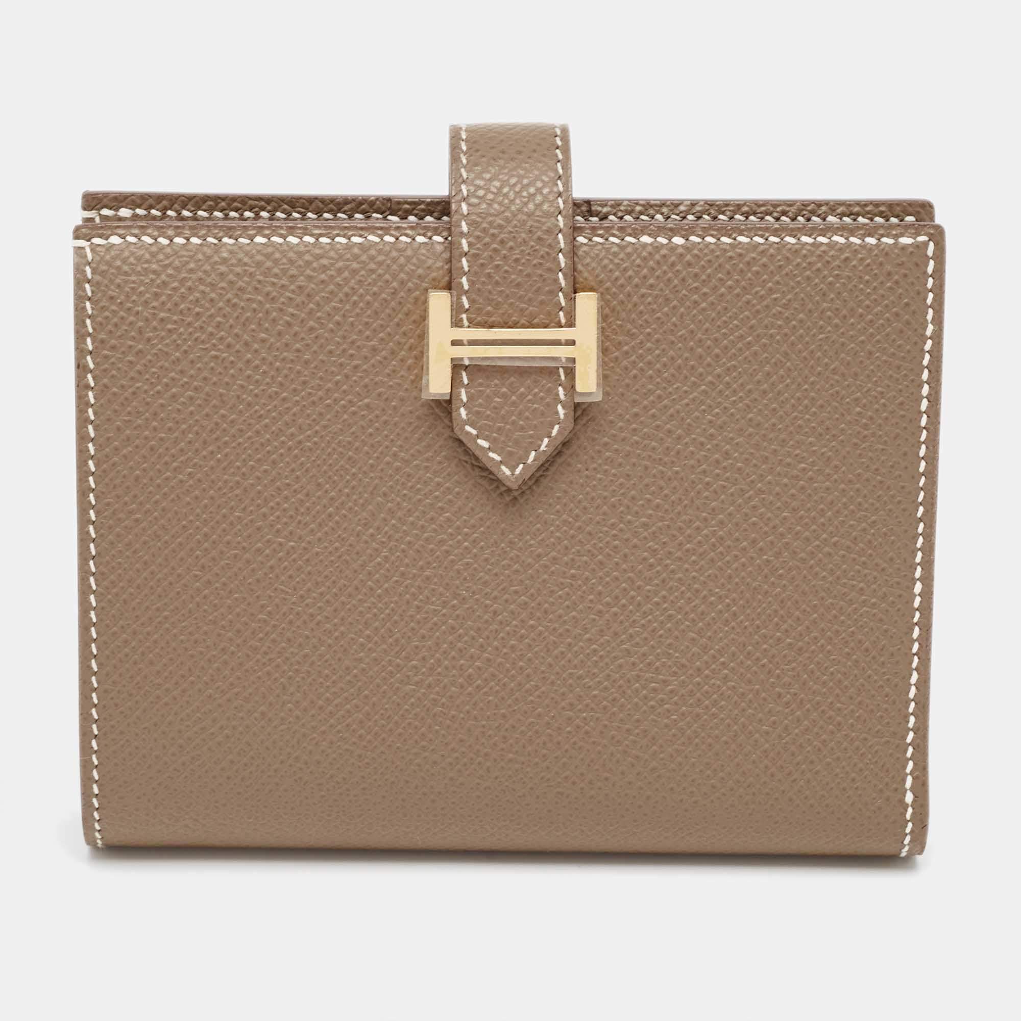 Pre Owned Hermès  Etoupe Epsom Leather Bearn Compact Wallet