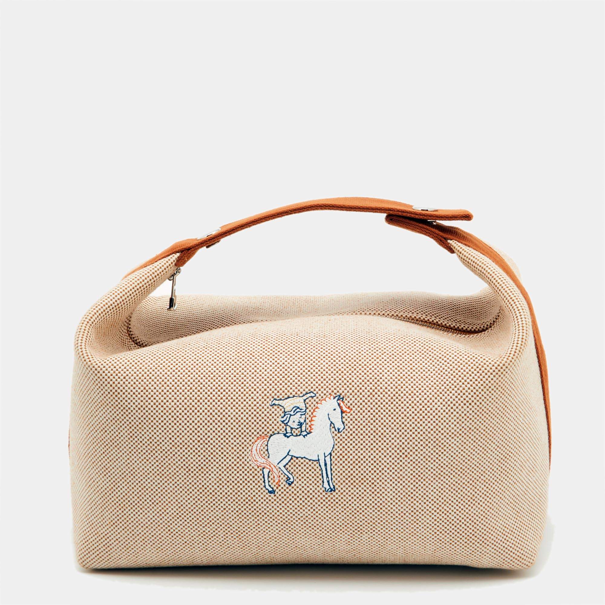 Pre Owned Hermes Natural/Biscuit Toile H Canvas Large Bride-a-Brac Case Pouch