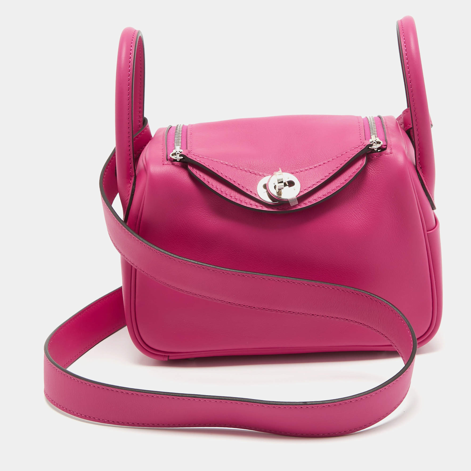 Hermès Rose Shocking Swift Leather Palladium Finish Mini Lindy Bag