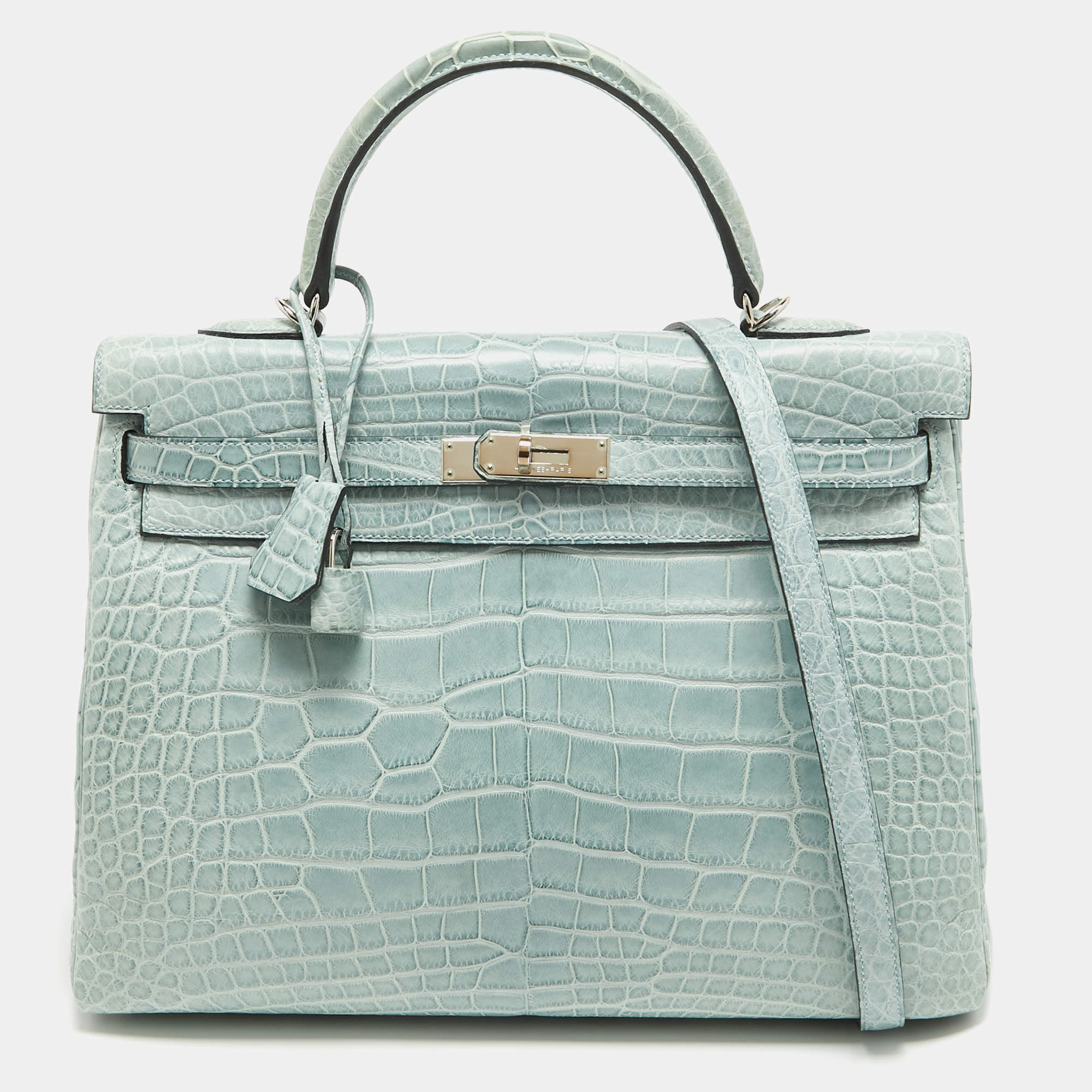 Pre Owned حقيبة هيرمس كيلي سيليير 35 جلد تمساح لامع ثلاثي اللون إكسسوار مطلي ذهبي