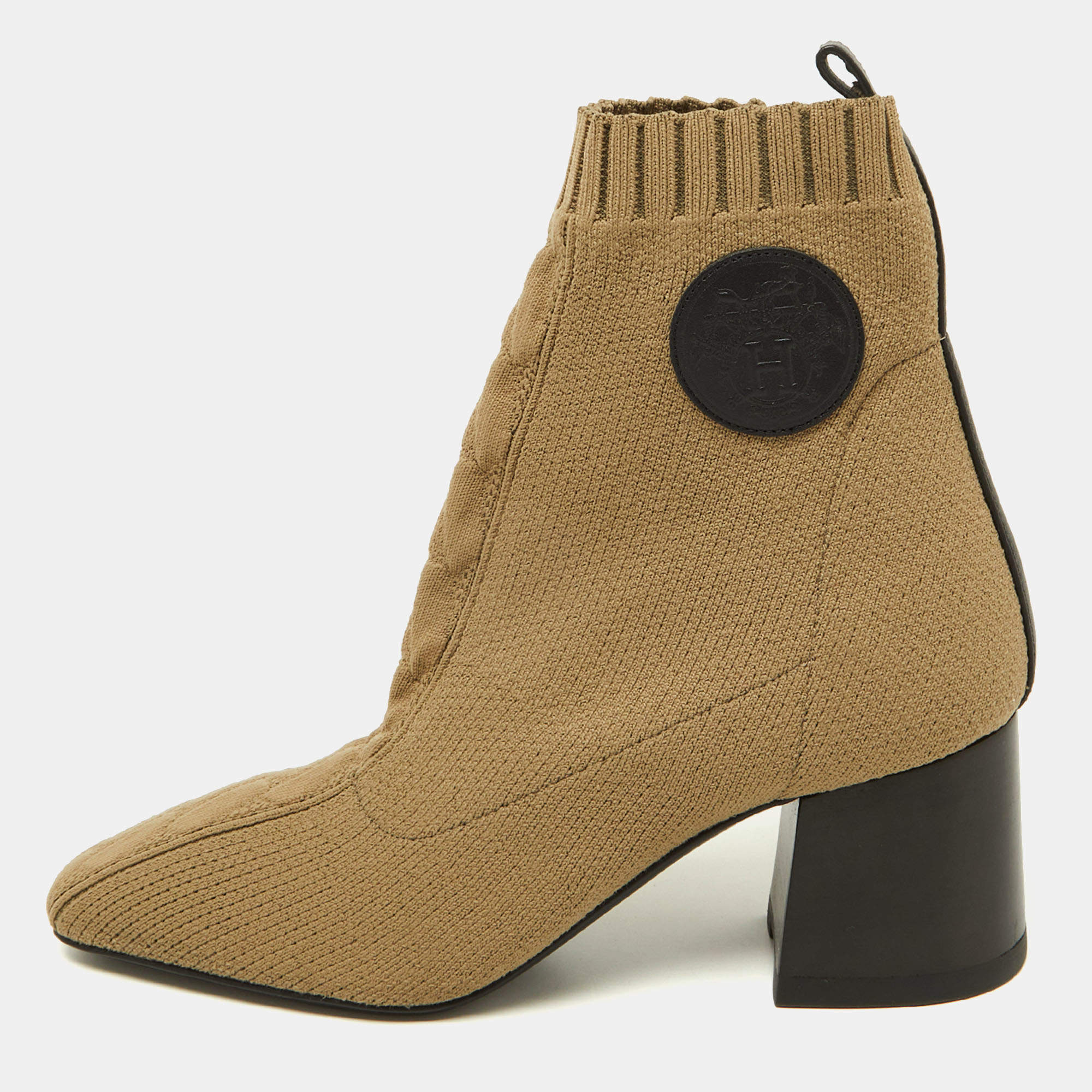 Hermes Olive Green Knit Fabric Volver Ankle Boots Size 36.5