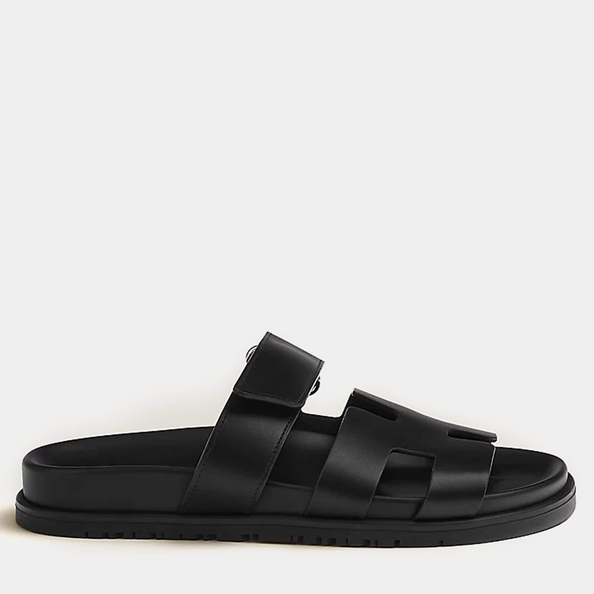 Hermes Black Rubber Chypre  Sandal 35