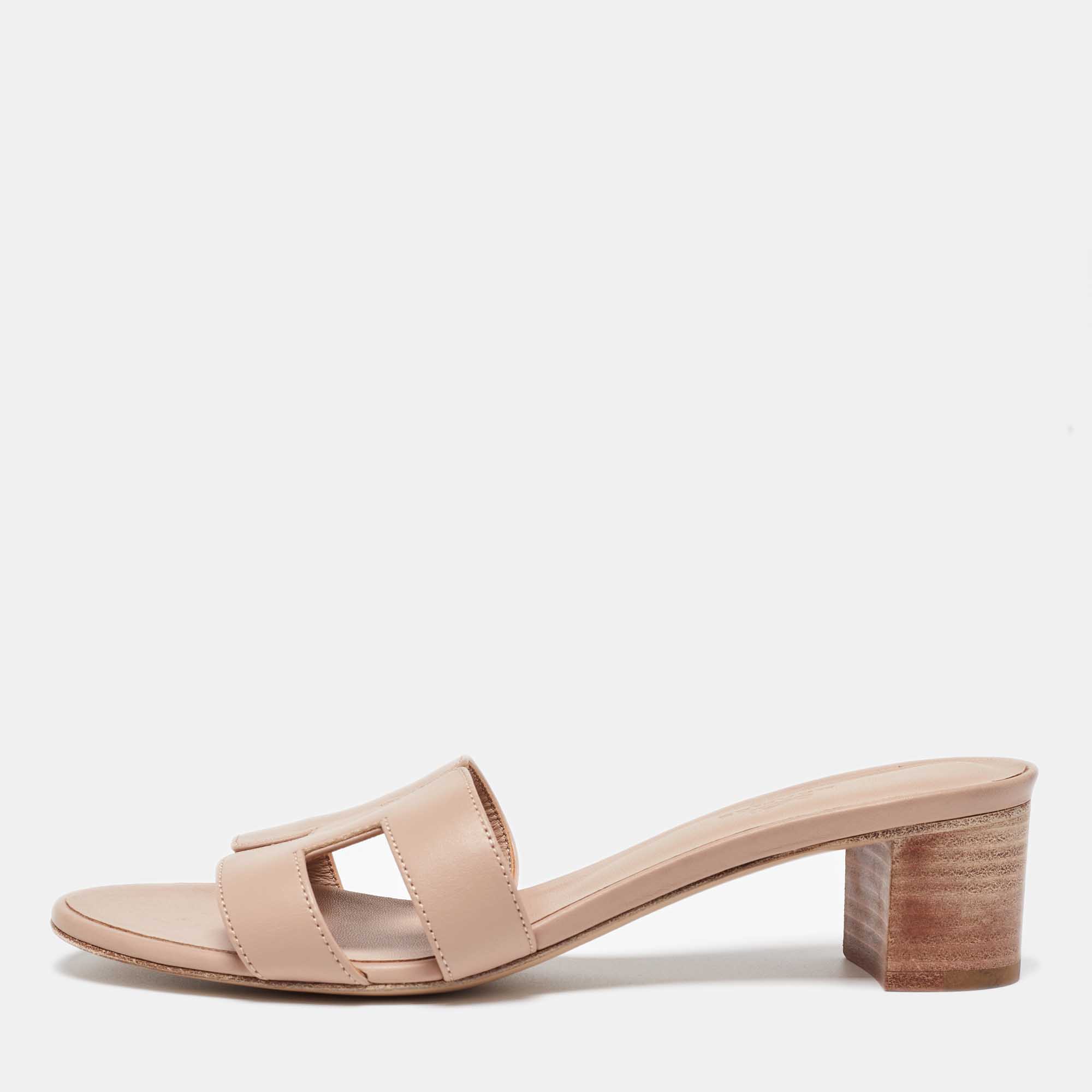 Pre Owned Hermes Pink Leather Oasis Slide Sandals Size 38