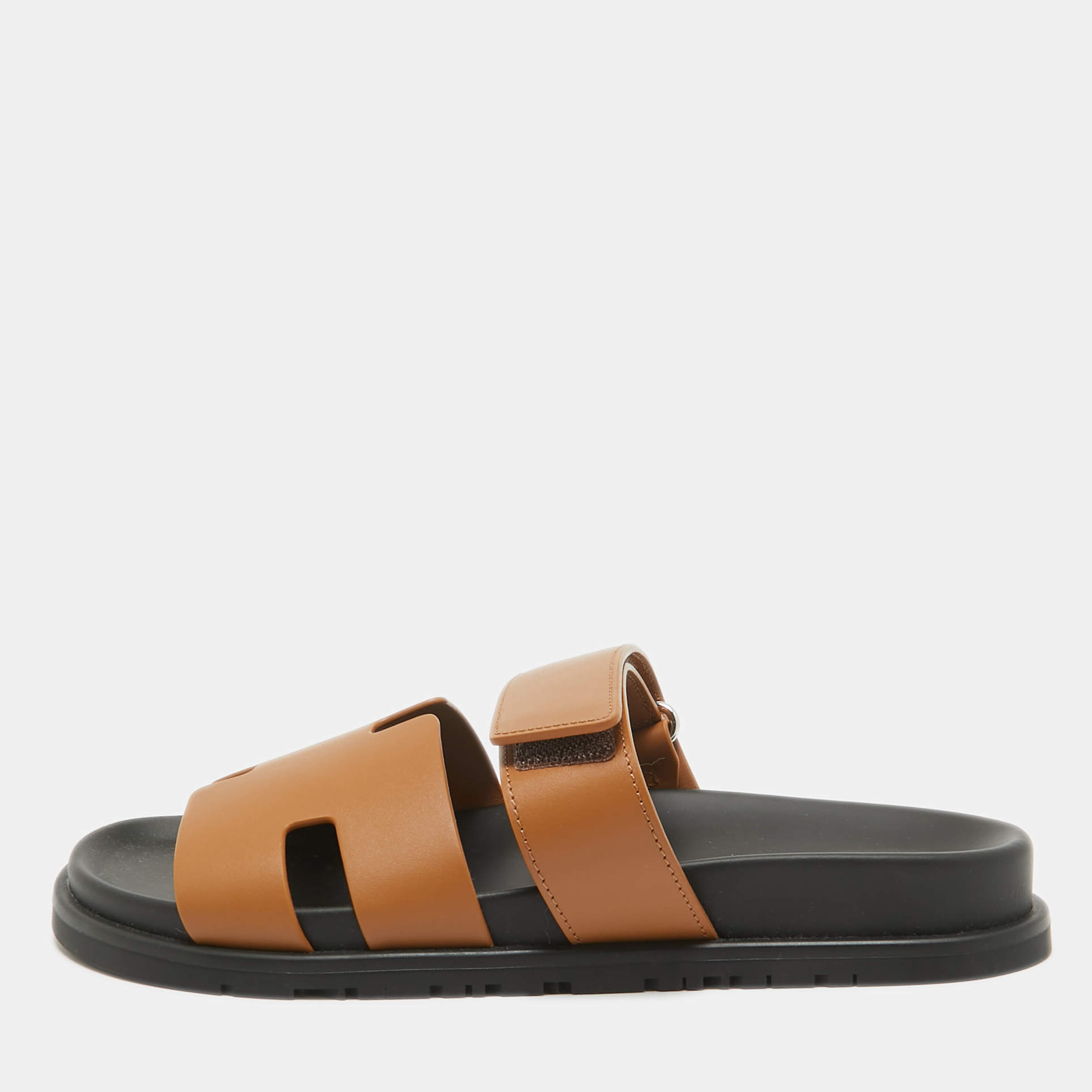 Hermes Brown Leather Chypre Sandals Size 39