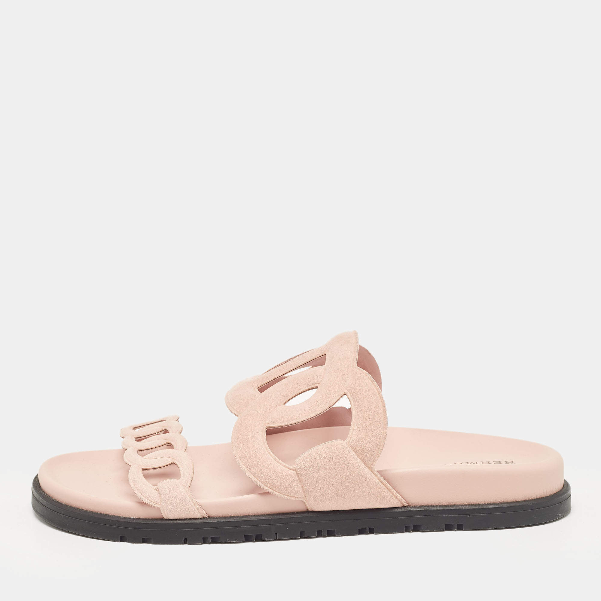 Hermes Pink Suede Extra Flat Sandals Size 39