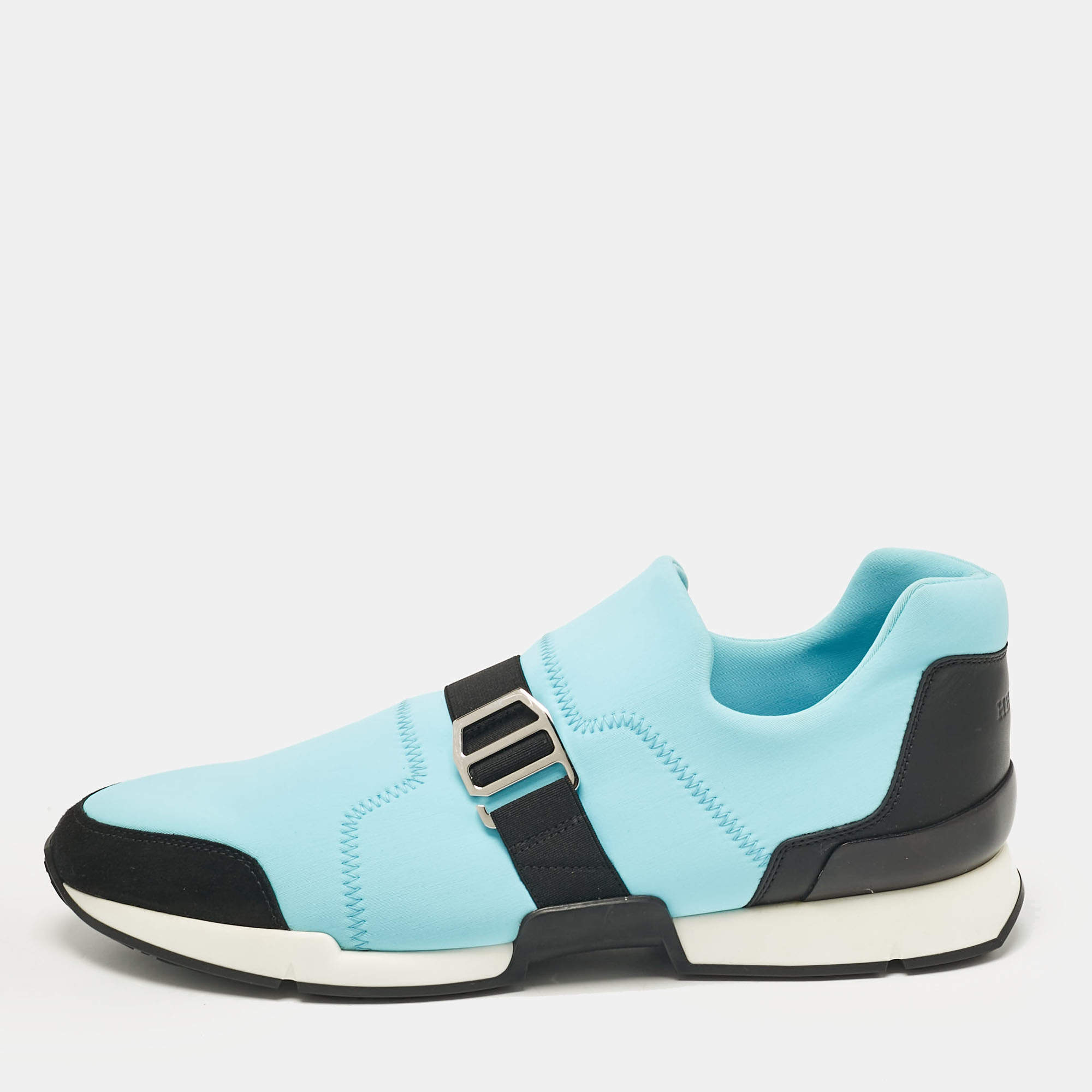 Hermes Blue/Black Neoprene and Suede Run Sneakers Size 40