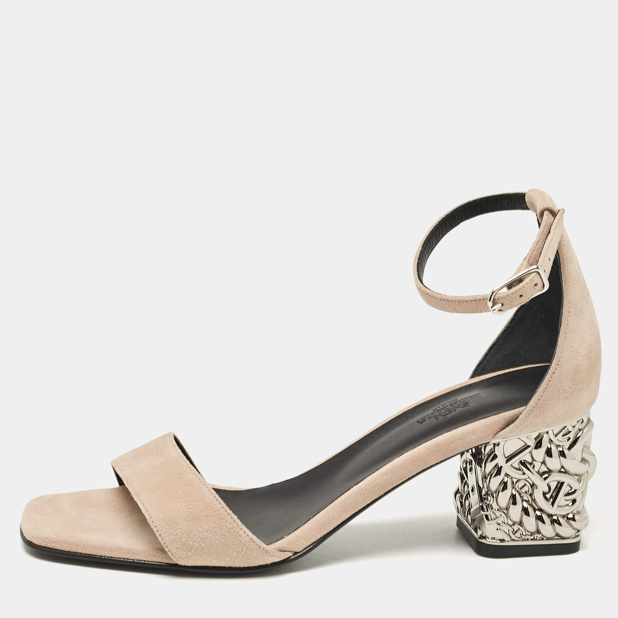 Pre Owned Hermes Beige Suede Glam Sandals Size 40