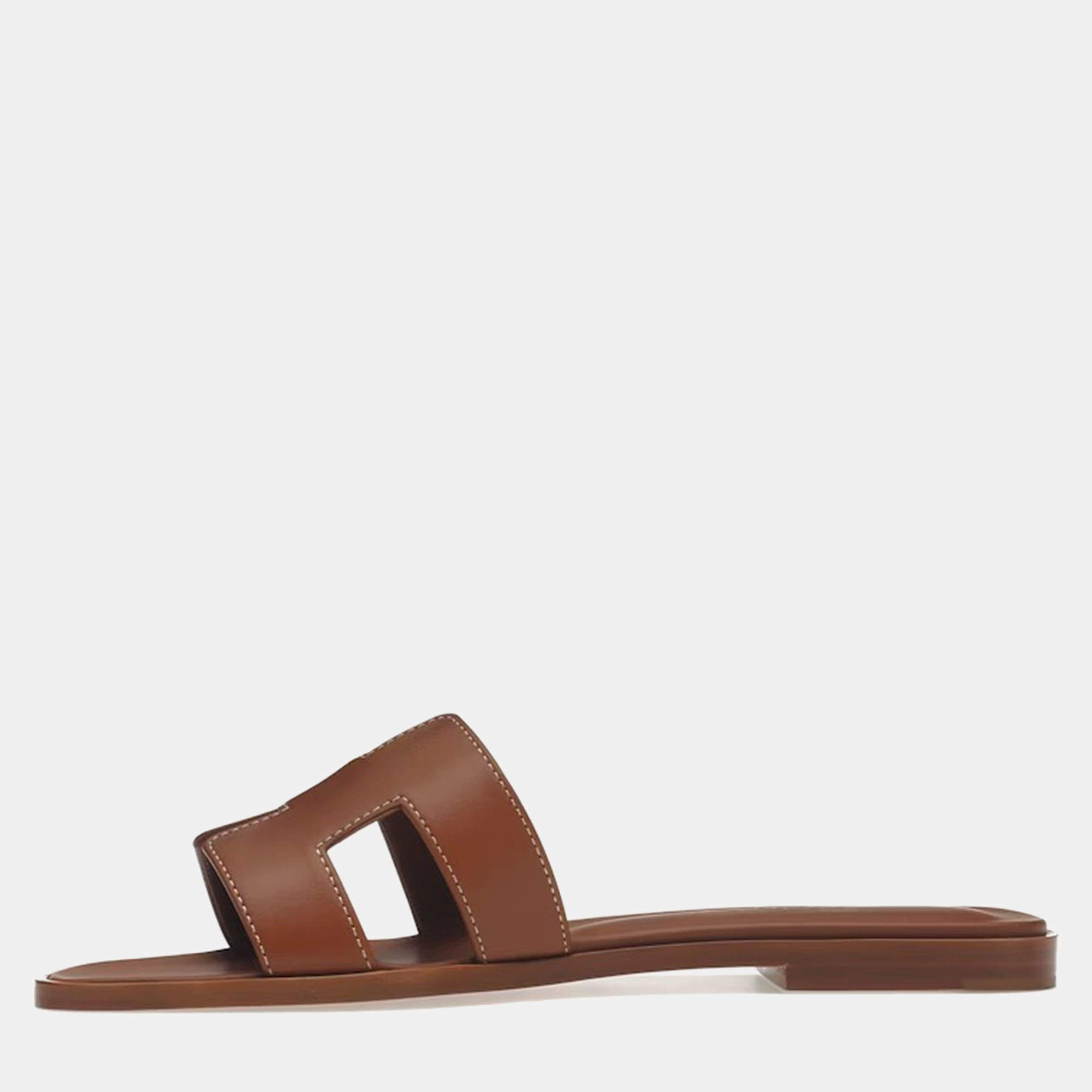 Hermes Brown Calfskin Leather Oran Sandal 37