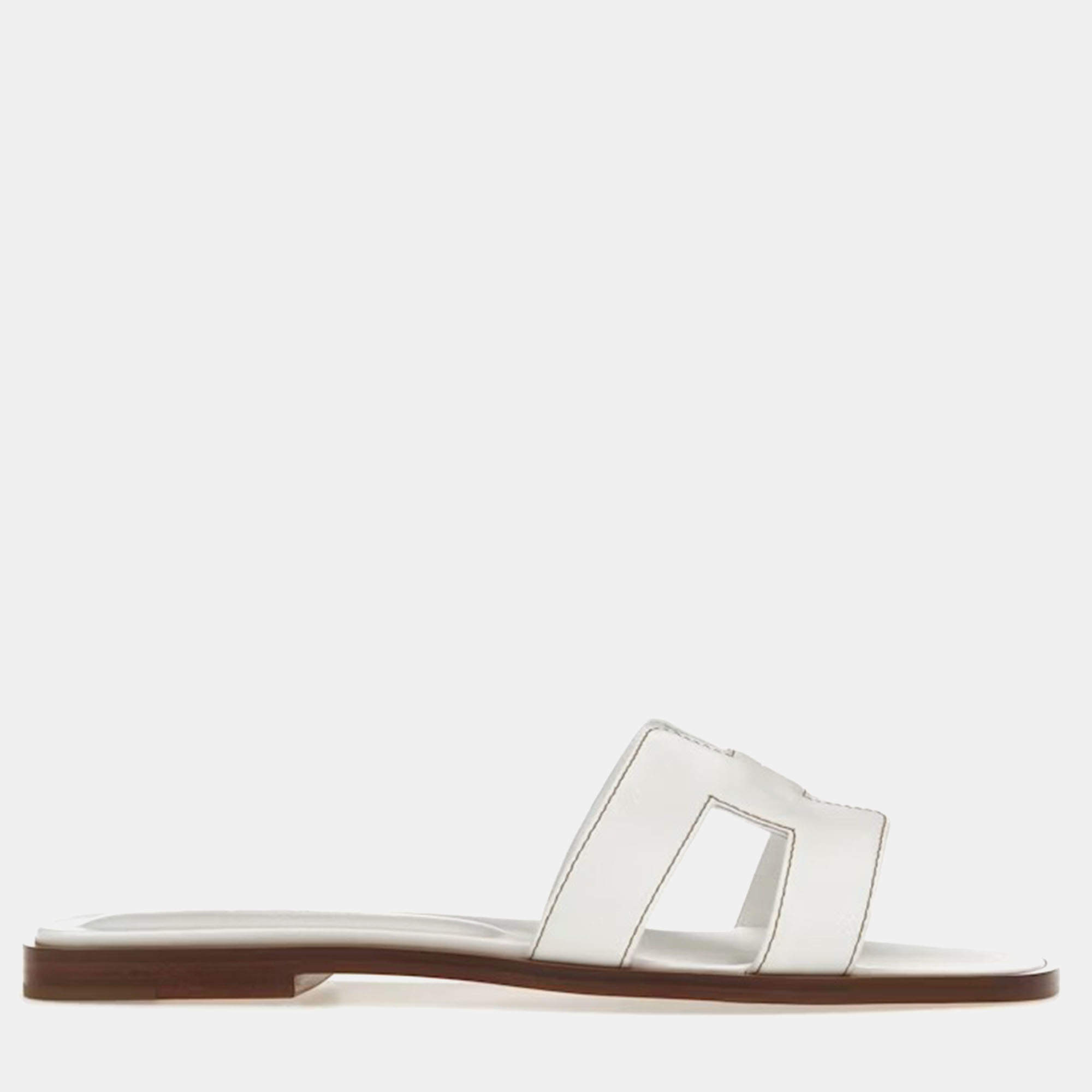 Hermes Blanc Calfskin Leather Oran Sandal 37