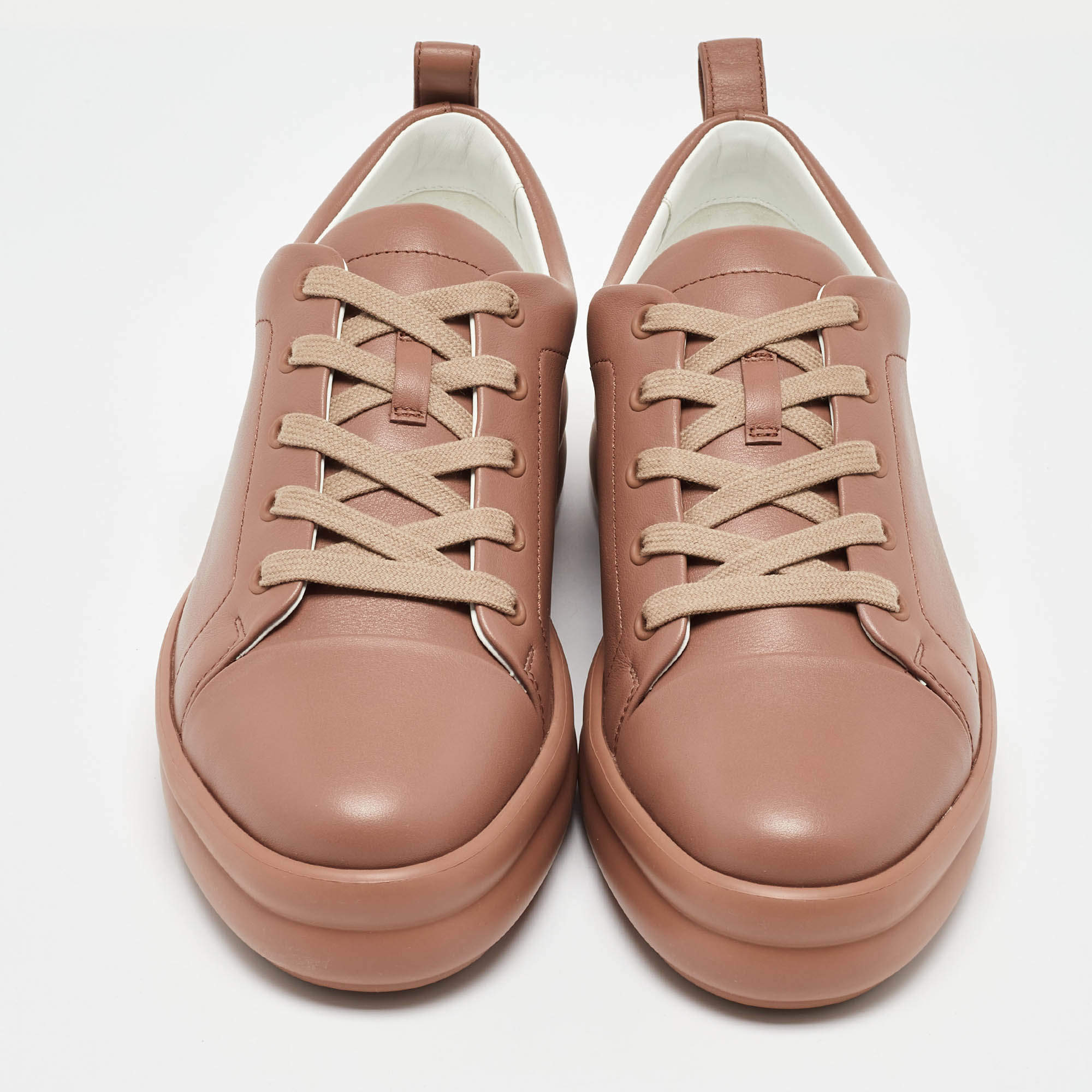 Pre Owned Hermes Dusty Pink Leather Happy Low Top Sneakers Size 39.5