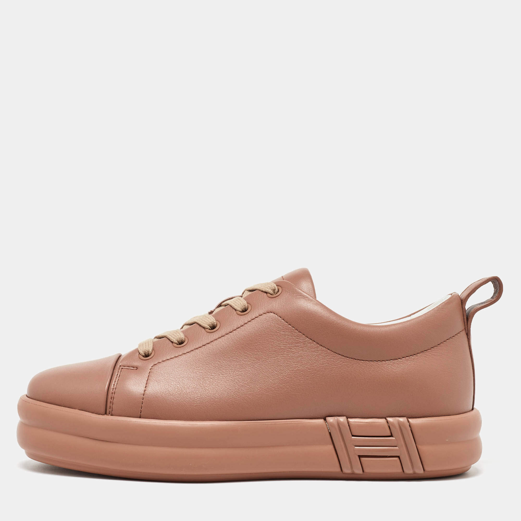 Hermes Dusty Pink Leather Happy Low Top Sneakers Size 39.5