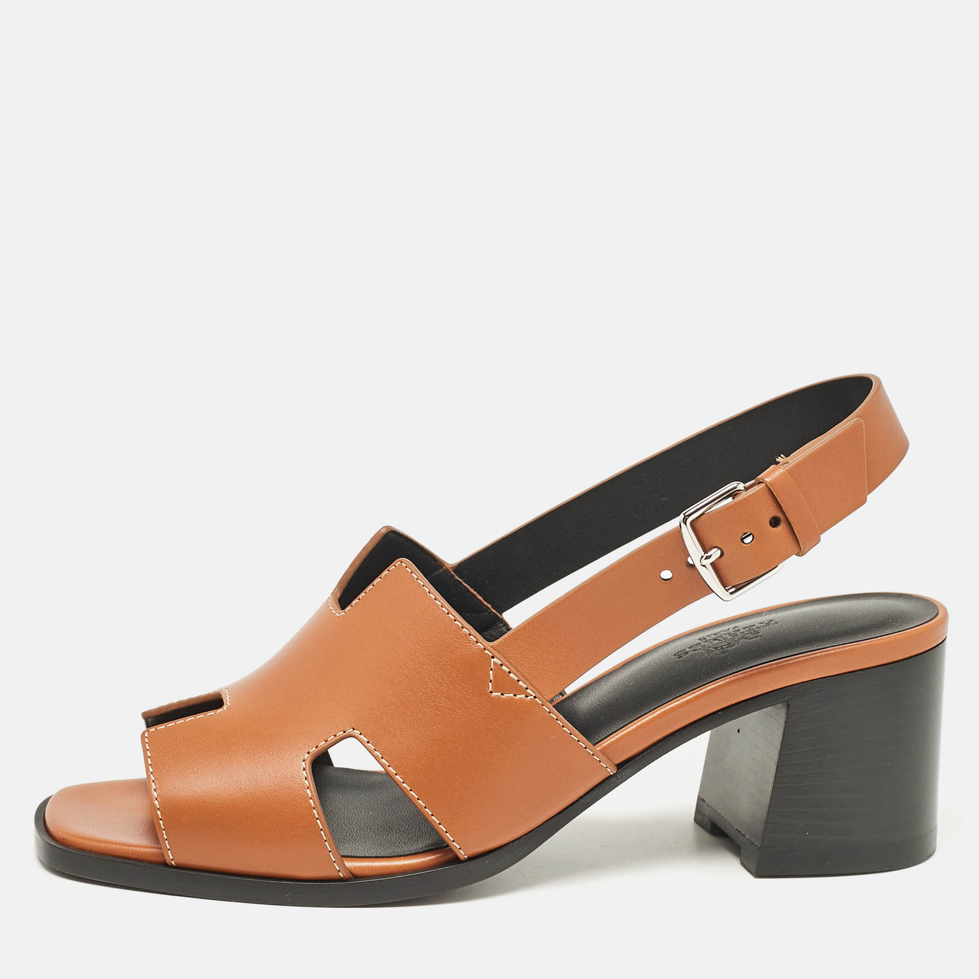 مملوكة مسبقًا Hermès Brown Leather Elbe Slingback Sandals Size 39