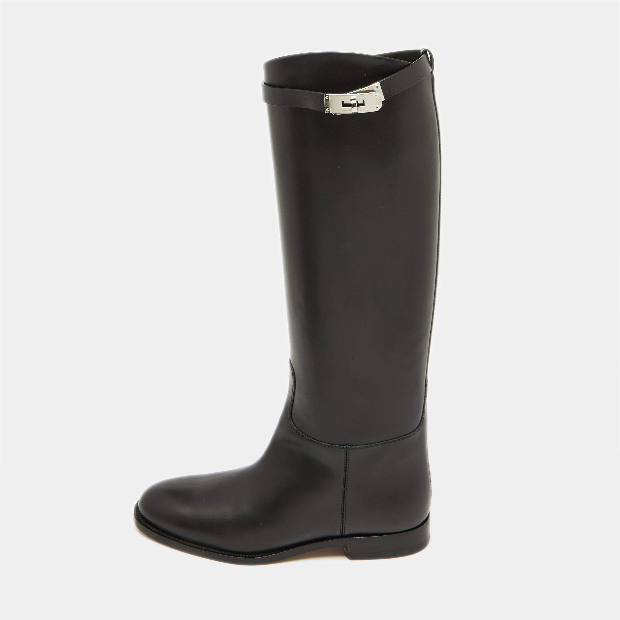 Hermès Black Leather H Jumping Knee Length Boots Size 40