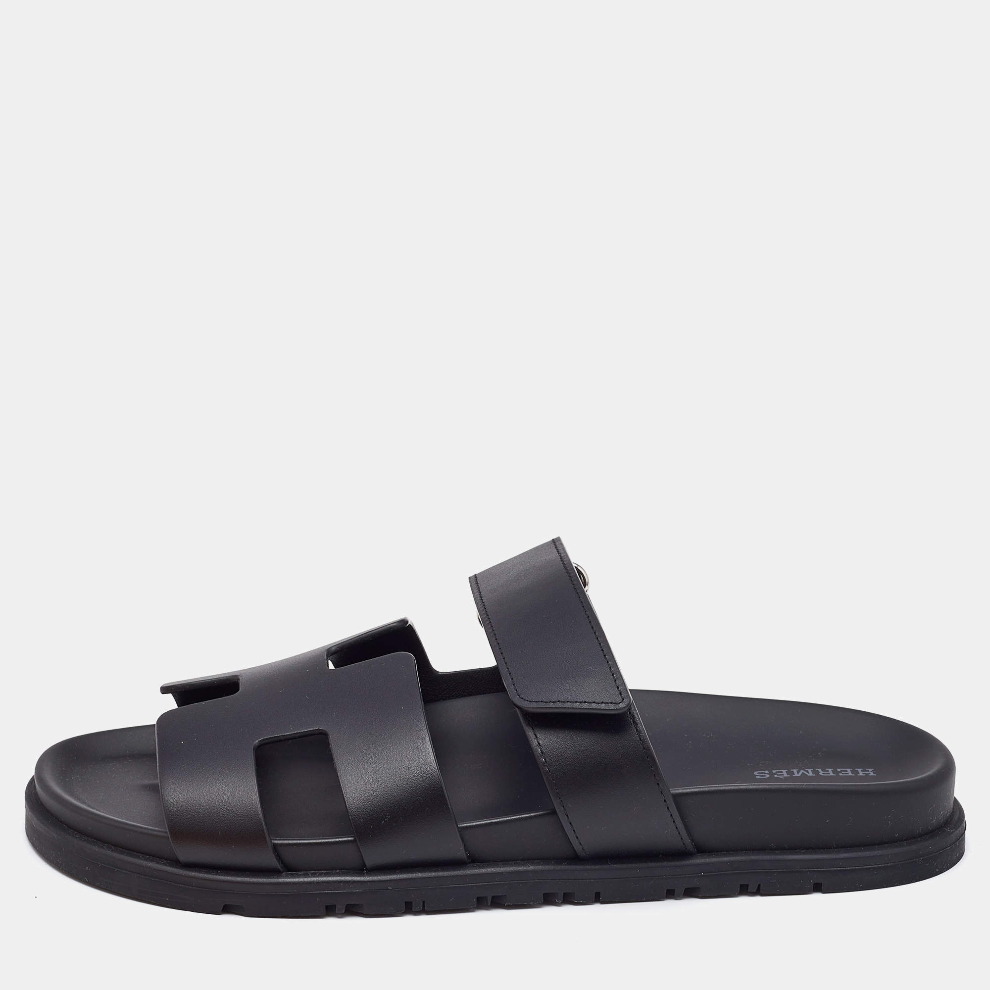 Pre Owned Hermès Black Leather Chypre Sandals Size 40