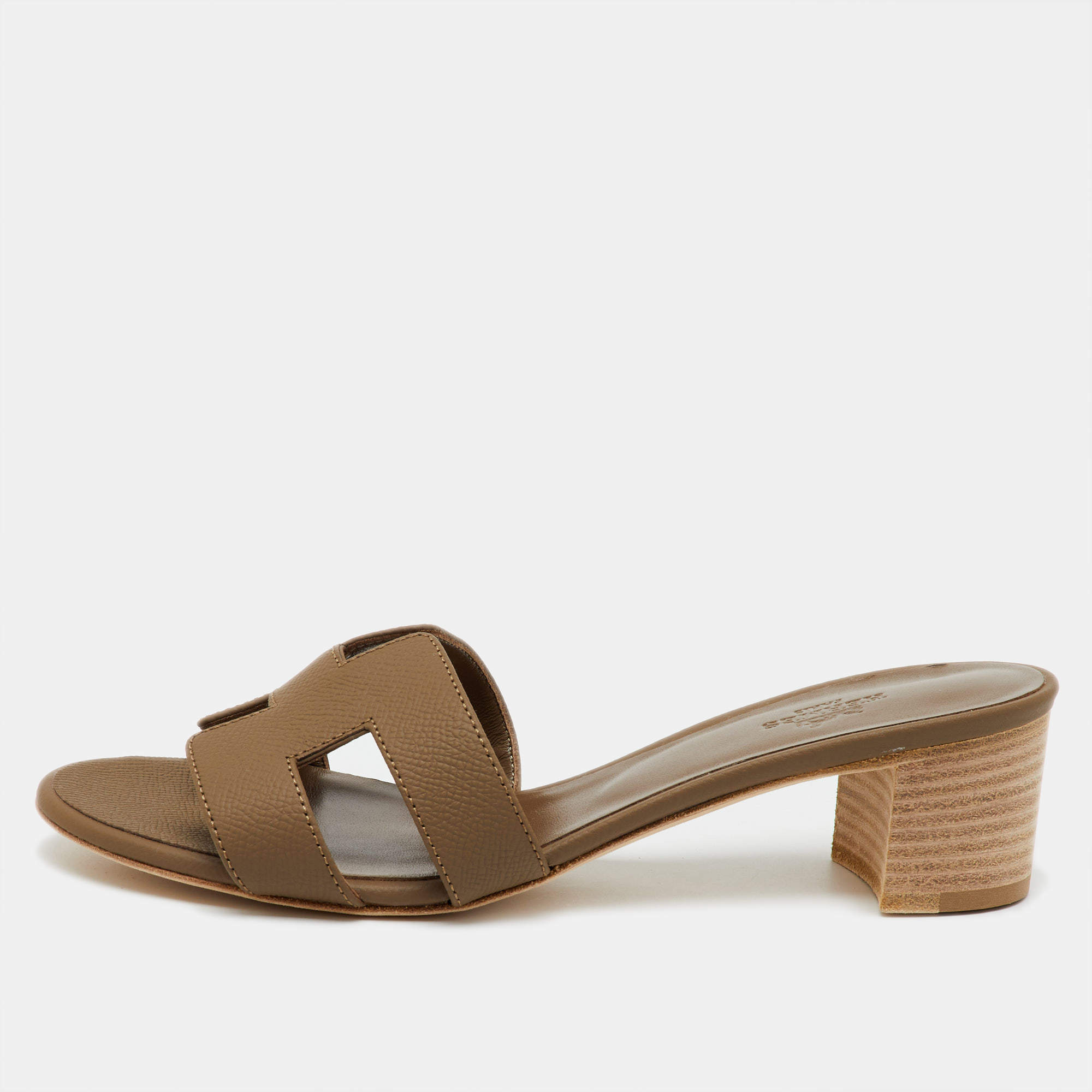 Hermes Brown Leather Oasis Slide Sandals Size 38