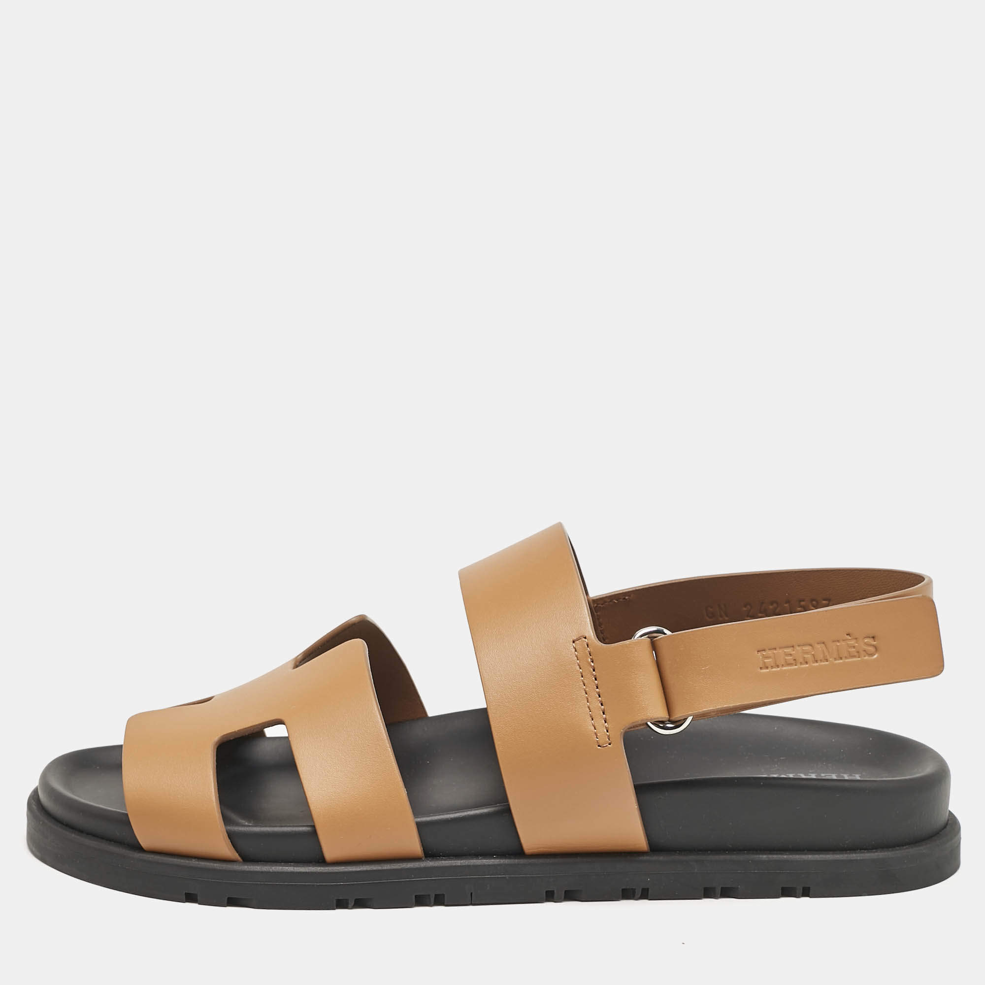 Hermes Brown Leather Genius Sandals Size 37.5