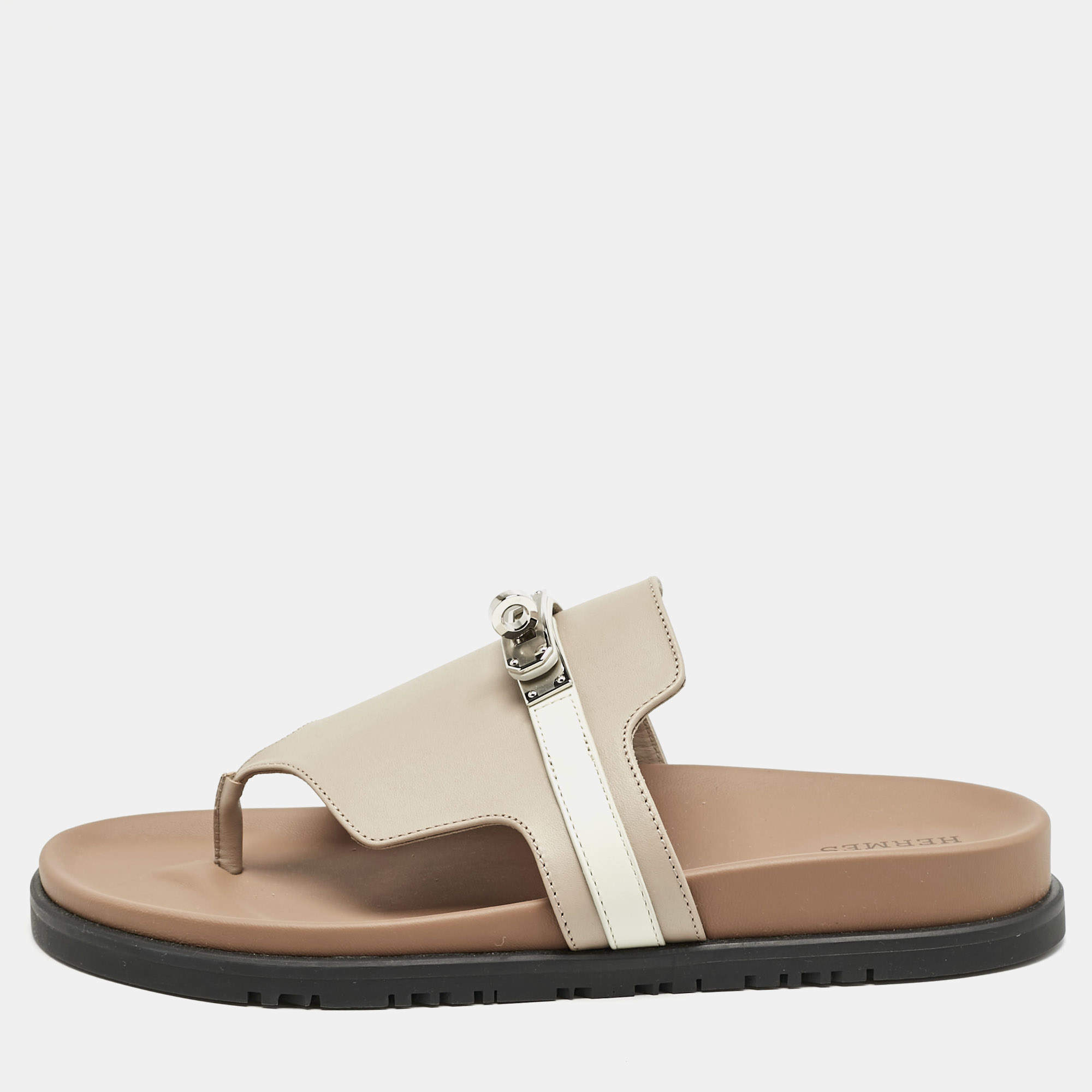 Hermes Beige Leather Empire Sandals Size 38