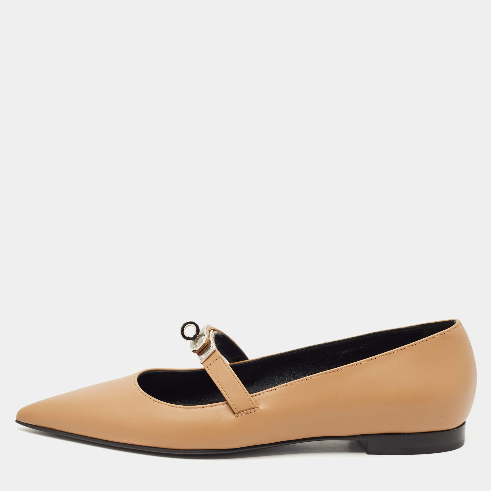 Pre Owned Hermès Brown Leather Pegase Mini Kelly Buckle Ballet Flats Size 36